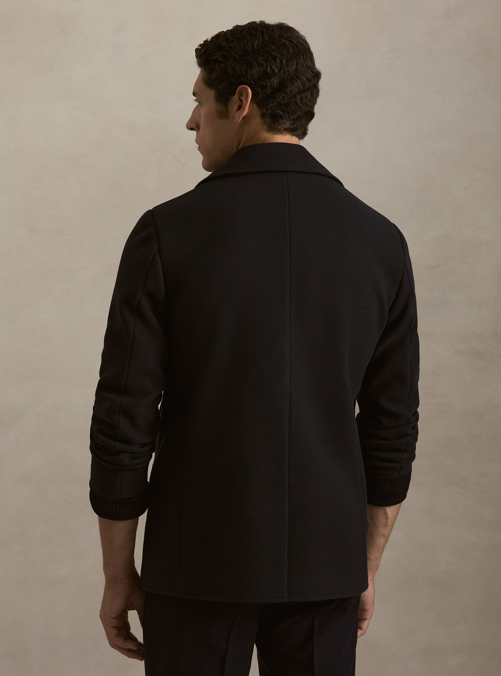 Wool blend peacoat with metal buttons, NAVY BLUE