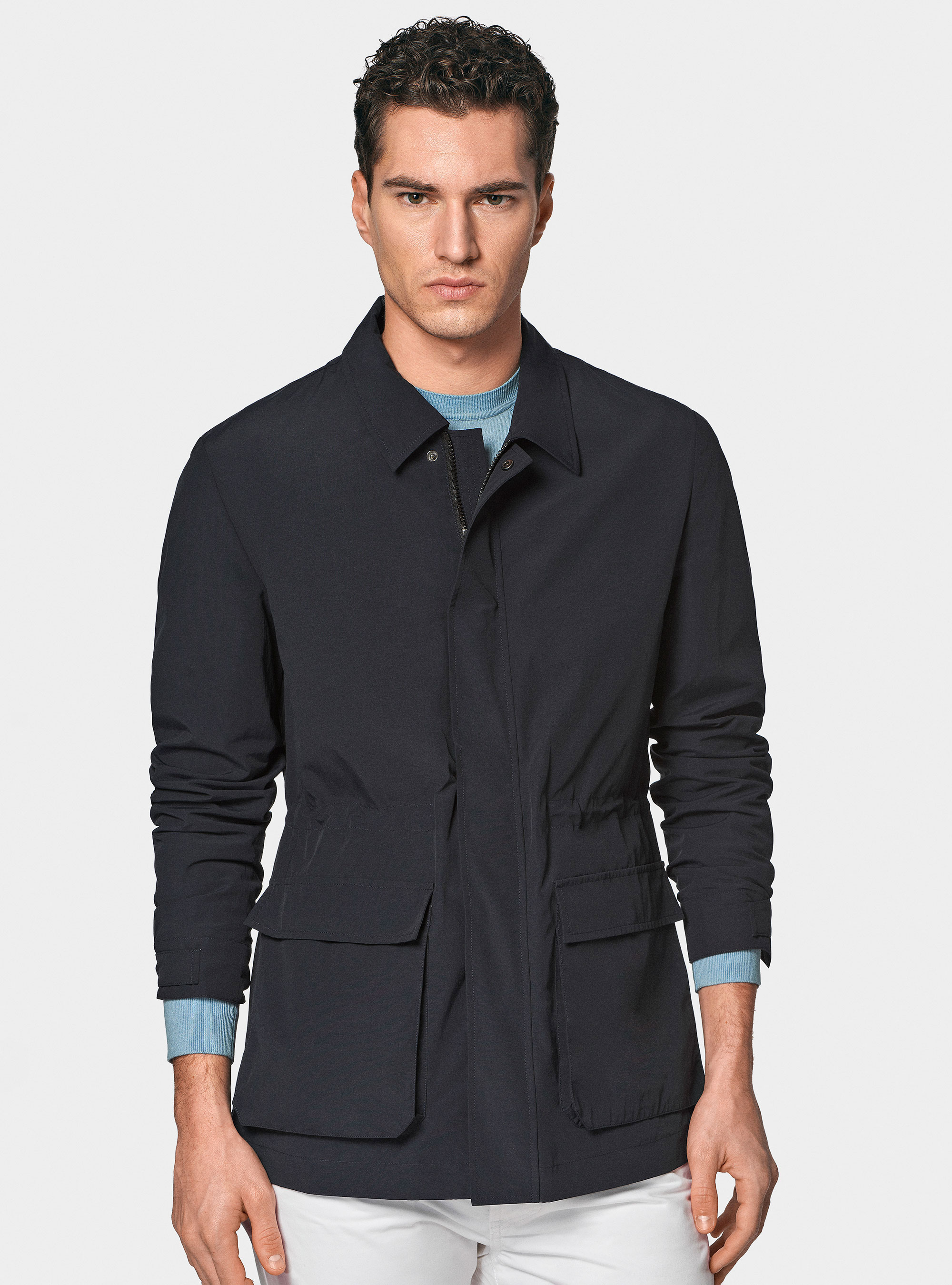 Field jacket in misto cotone nylon, NAVY BLUE