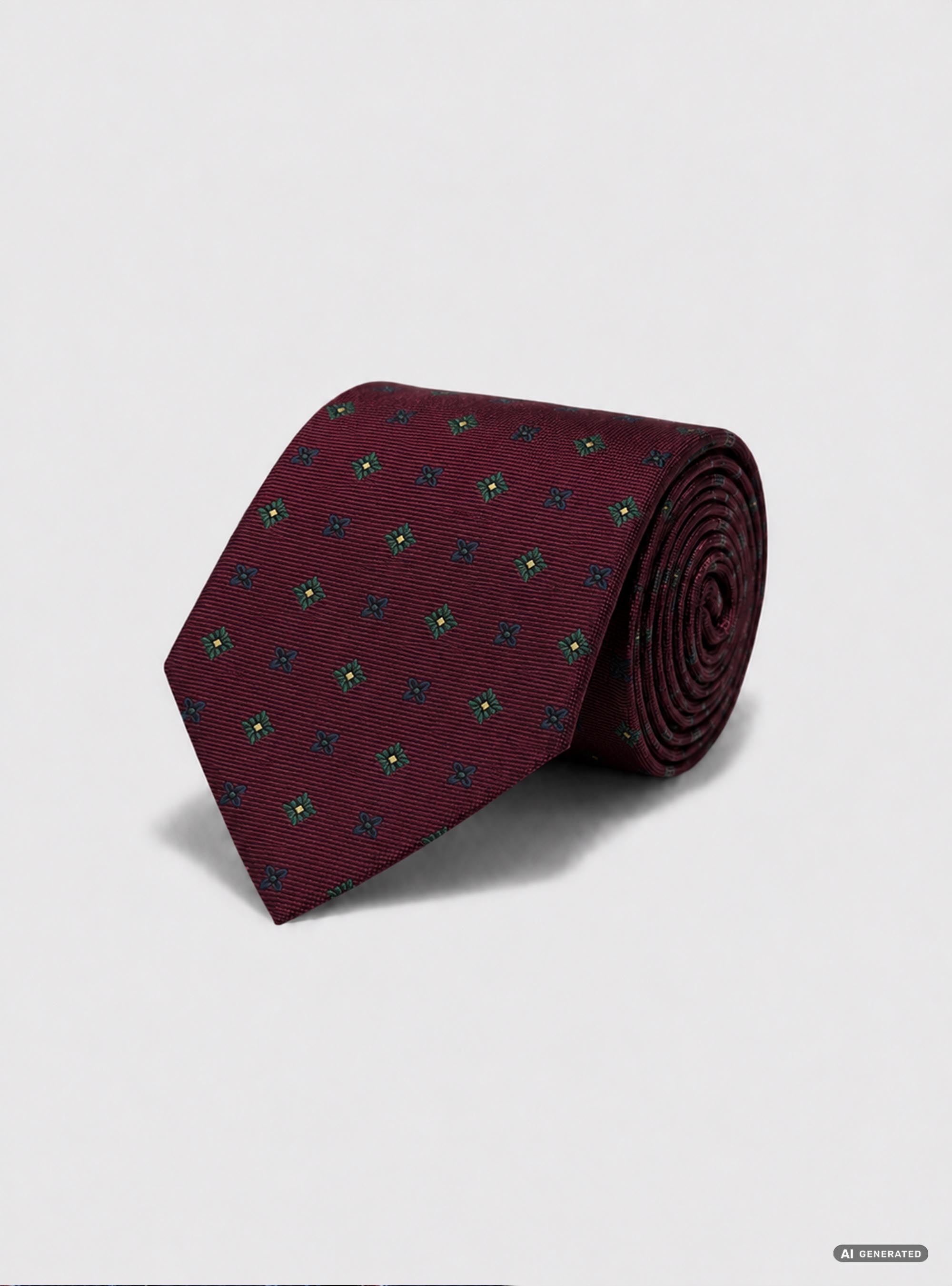 Corbata de seda jacquard con microestampado floral, BURDEOS