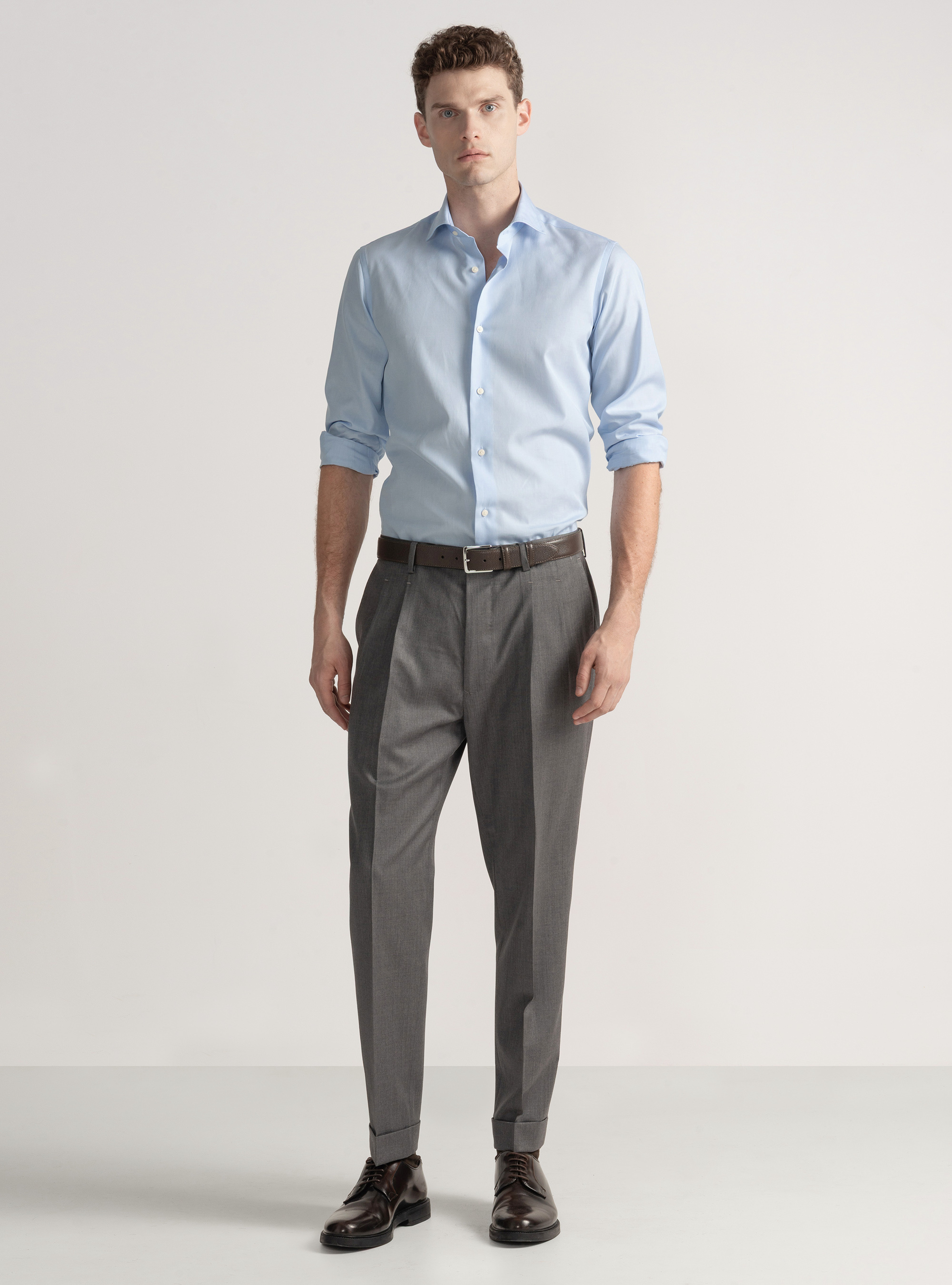 Pantalones con pinzas para traje cruzado en lana Reda superfina 110's, GRIS MARENGO