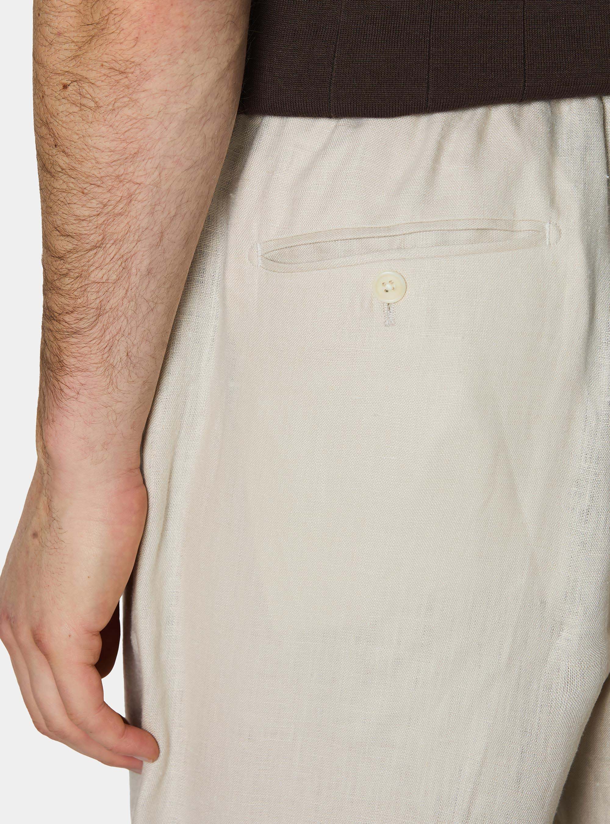 Pure linen trousers with pleat and drawstring, ECRU