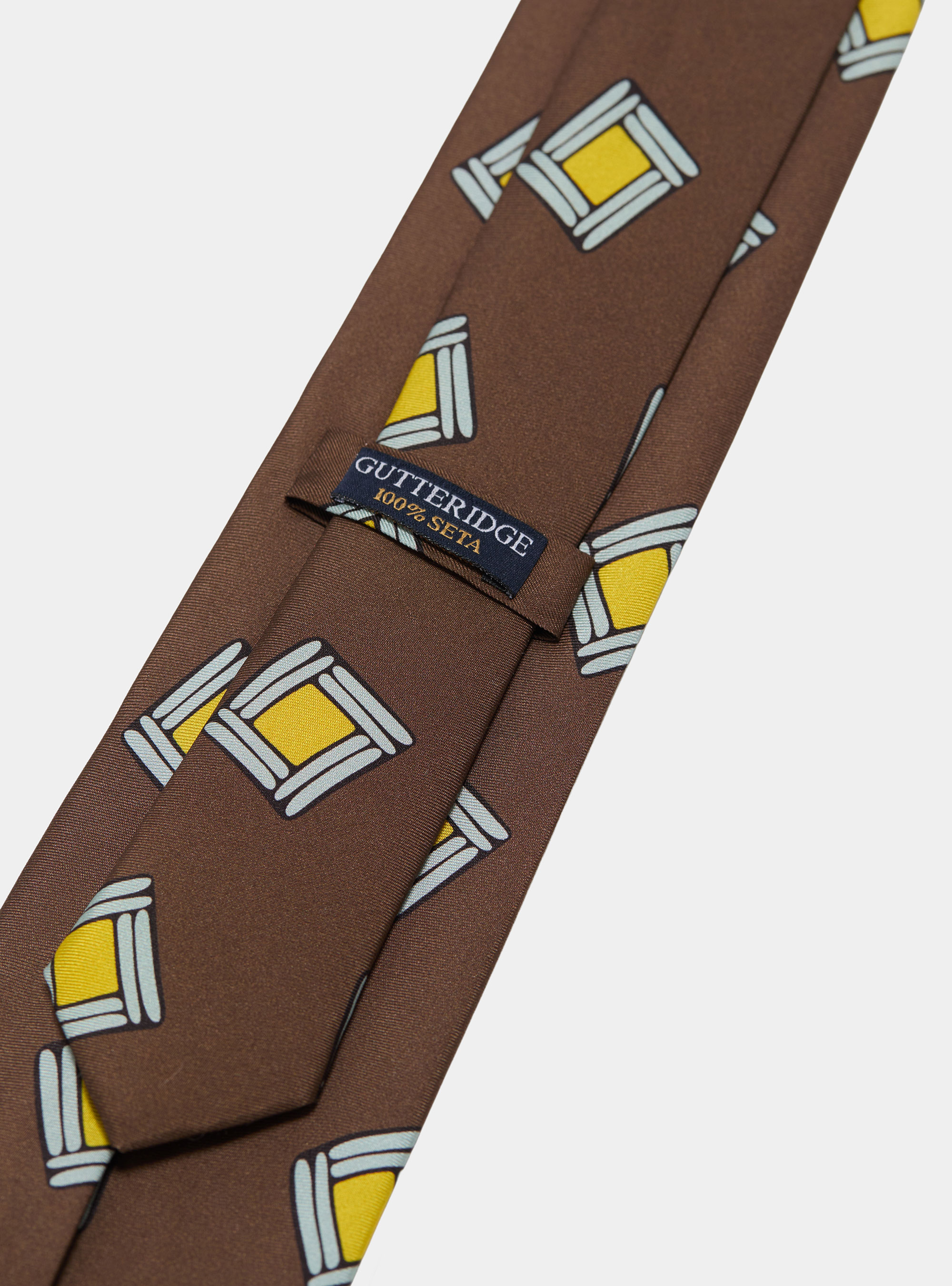 Corbata de sarga de seda con estampado geom&eacute;trico, MARRON