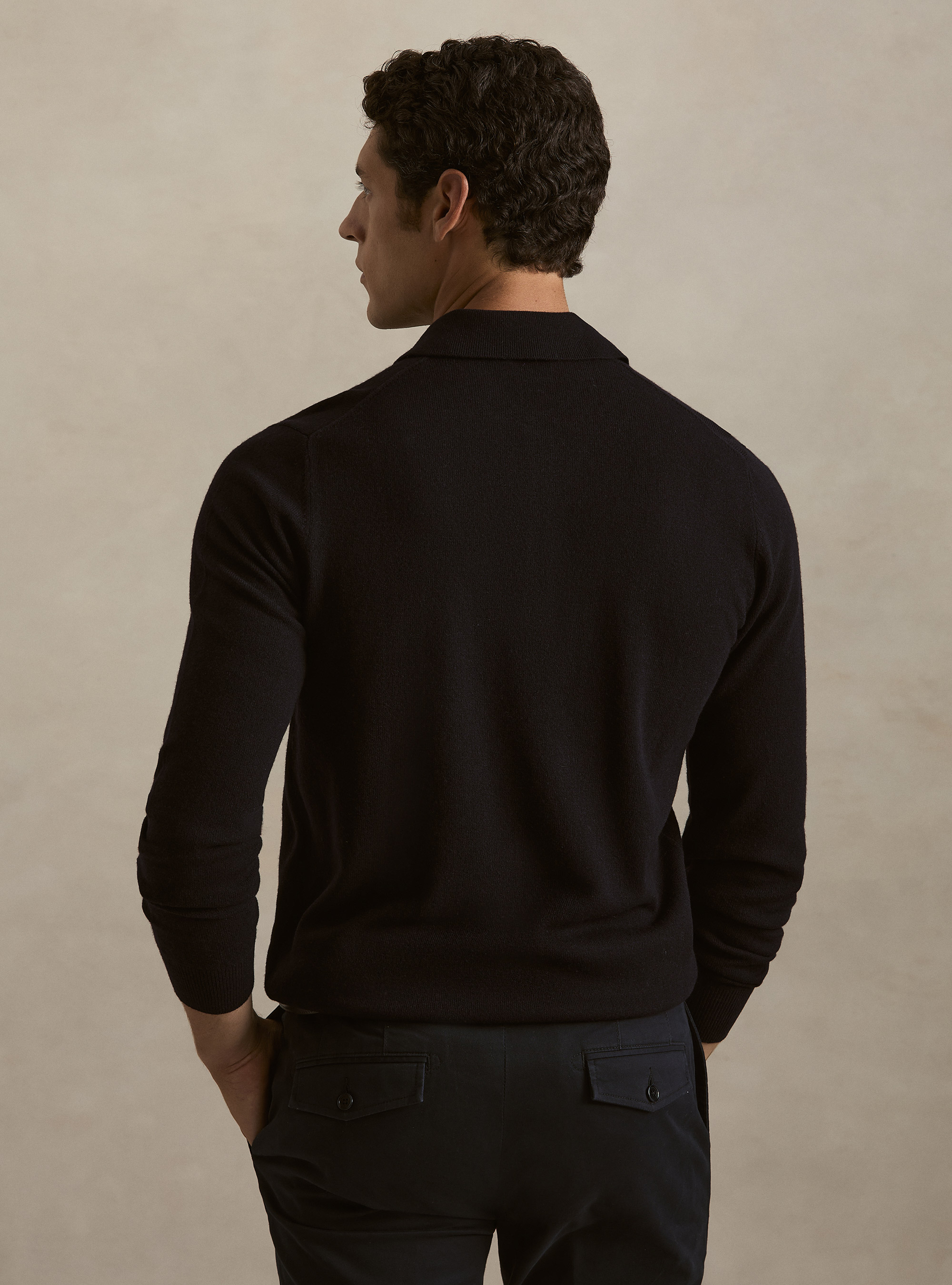 Maglia a polo in lana e cashmere, BLU NAVY