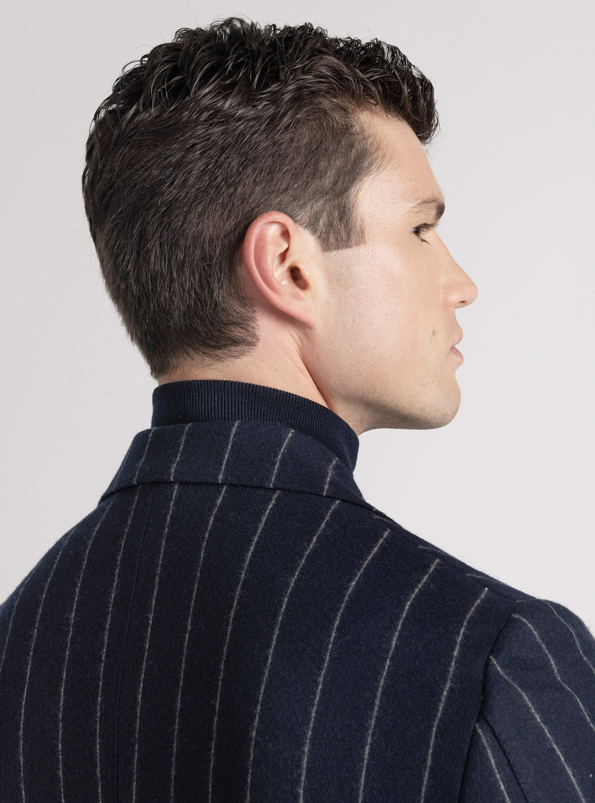 Pinstripe jersey double-breasted suit blazer, NAVY BLUE