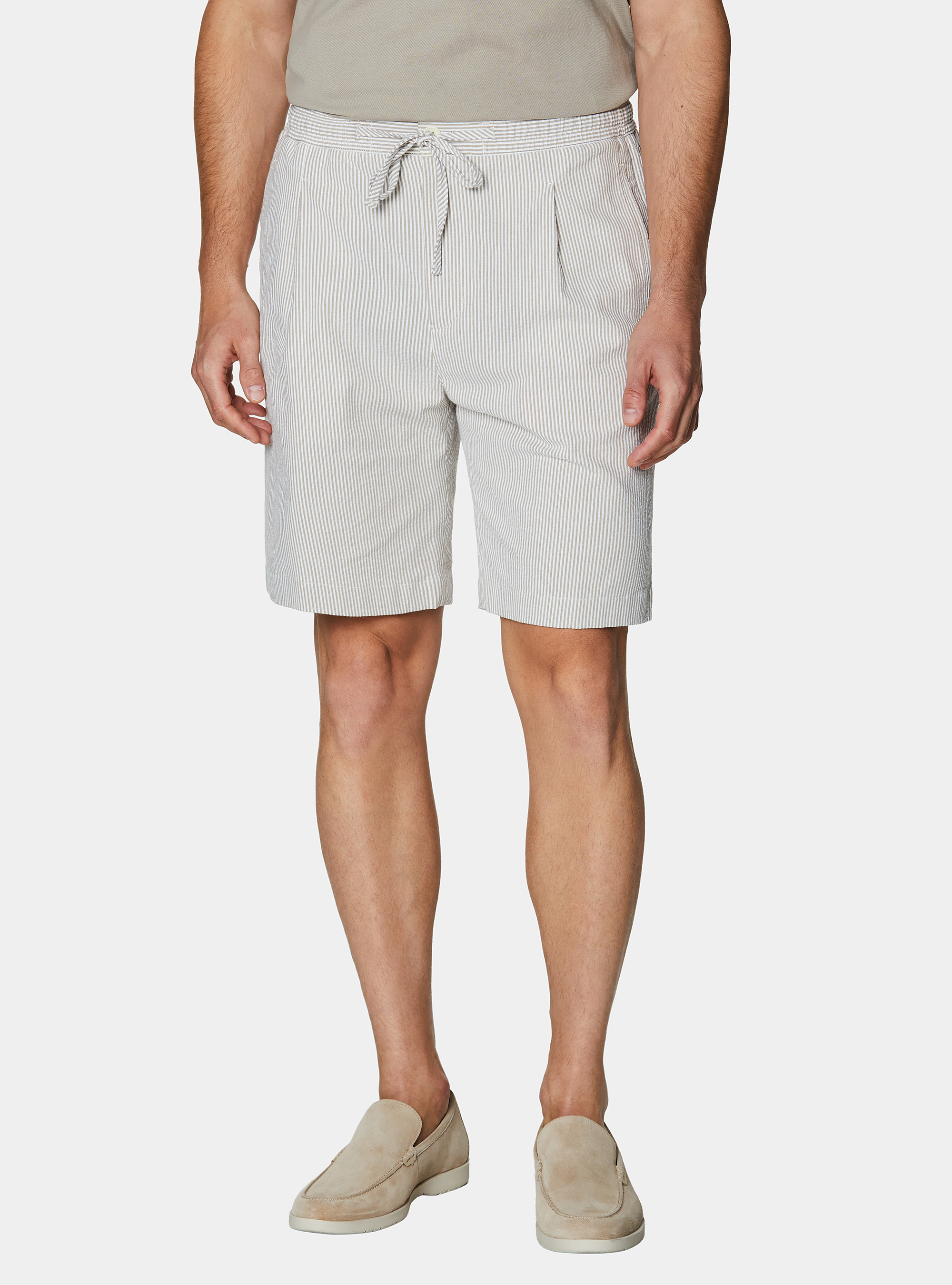 Bermudas de algod&oacute;n el&aacute;stico seersucker con cord&oacute;n, ARENA