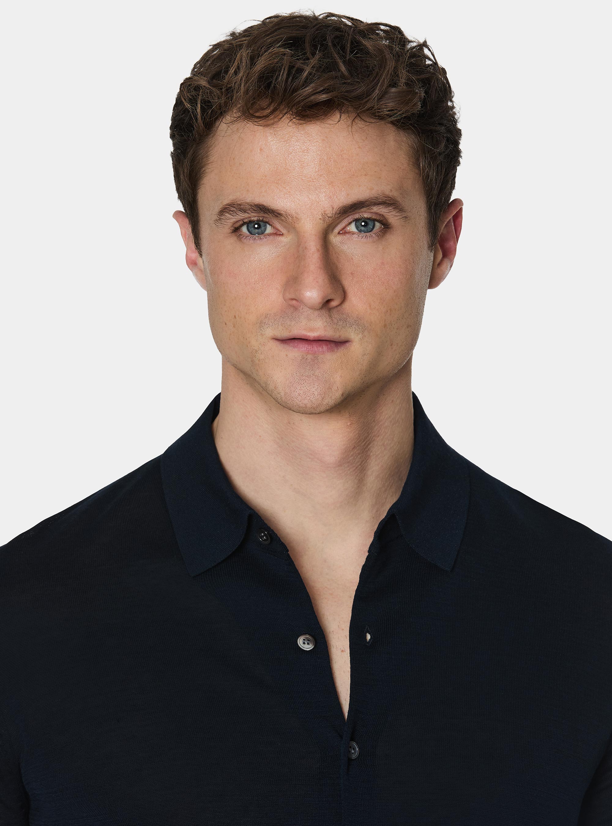 Cotton and silk polo shirt, NAVY BLUE