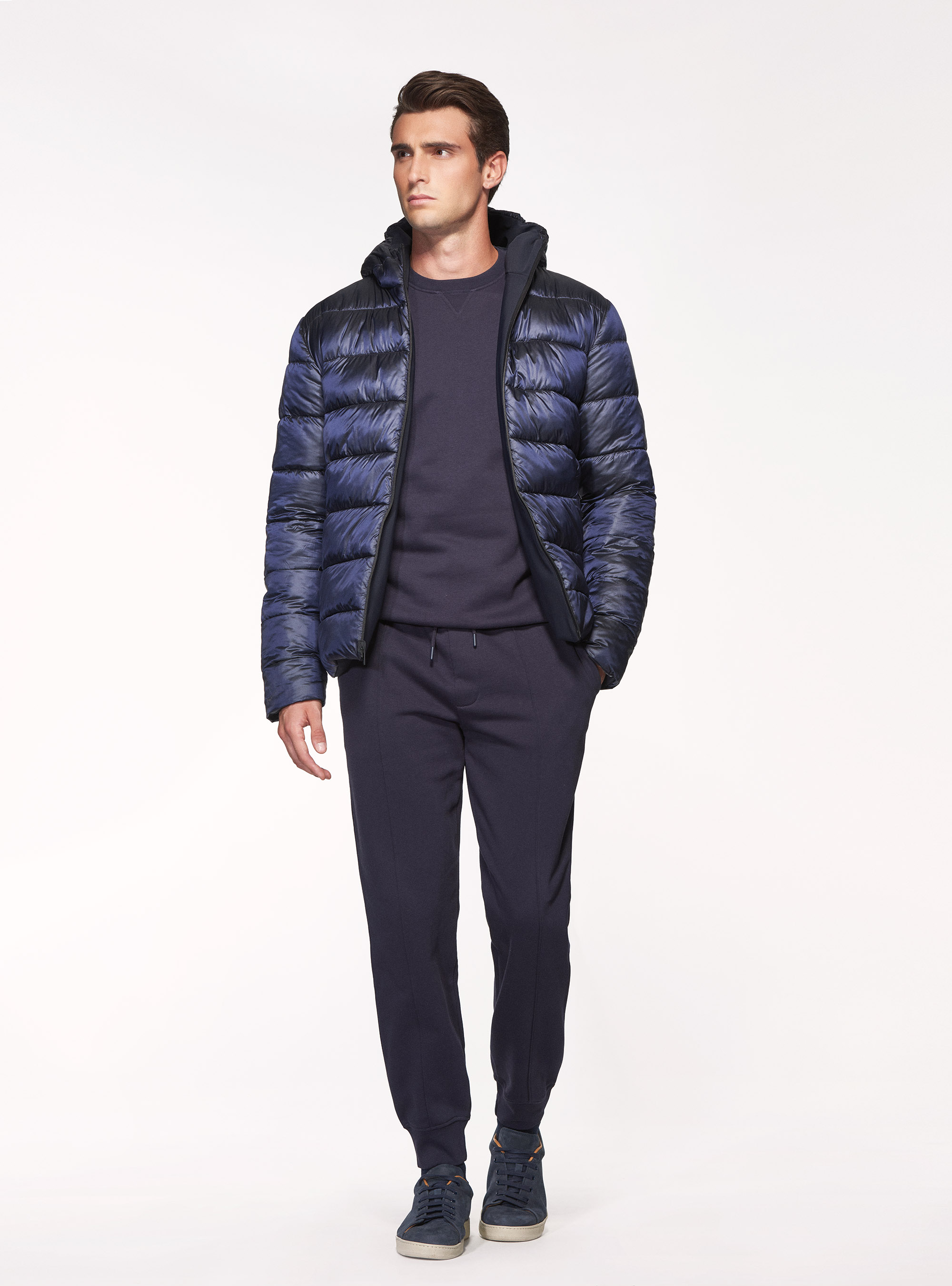 Cotton blend crew-neck sweatshirt, NAVY BLUE