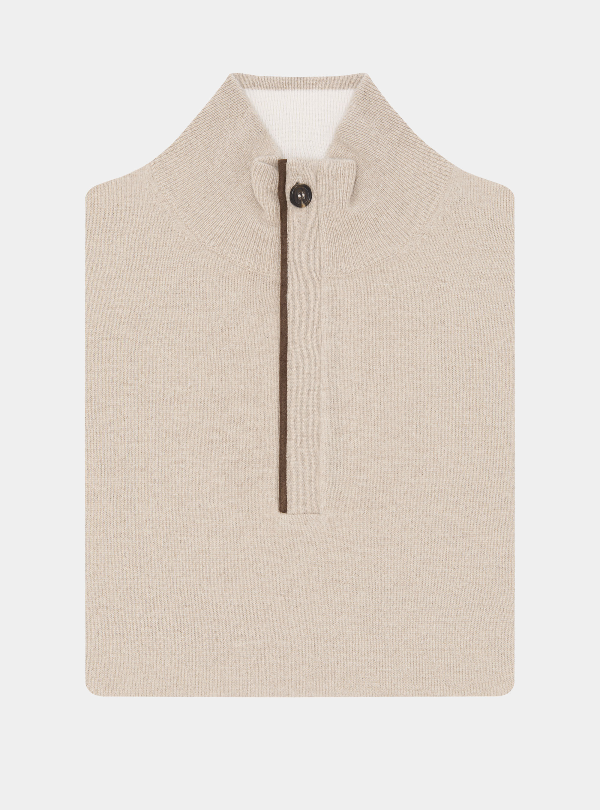 Maglia mezza zip in lana lambswool e cashmere, ECRU