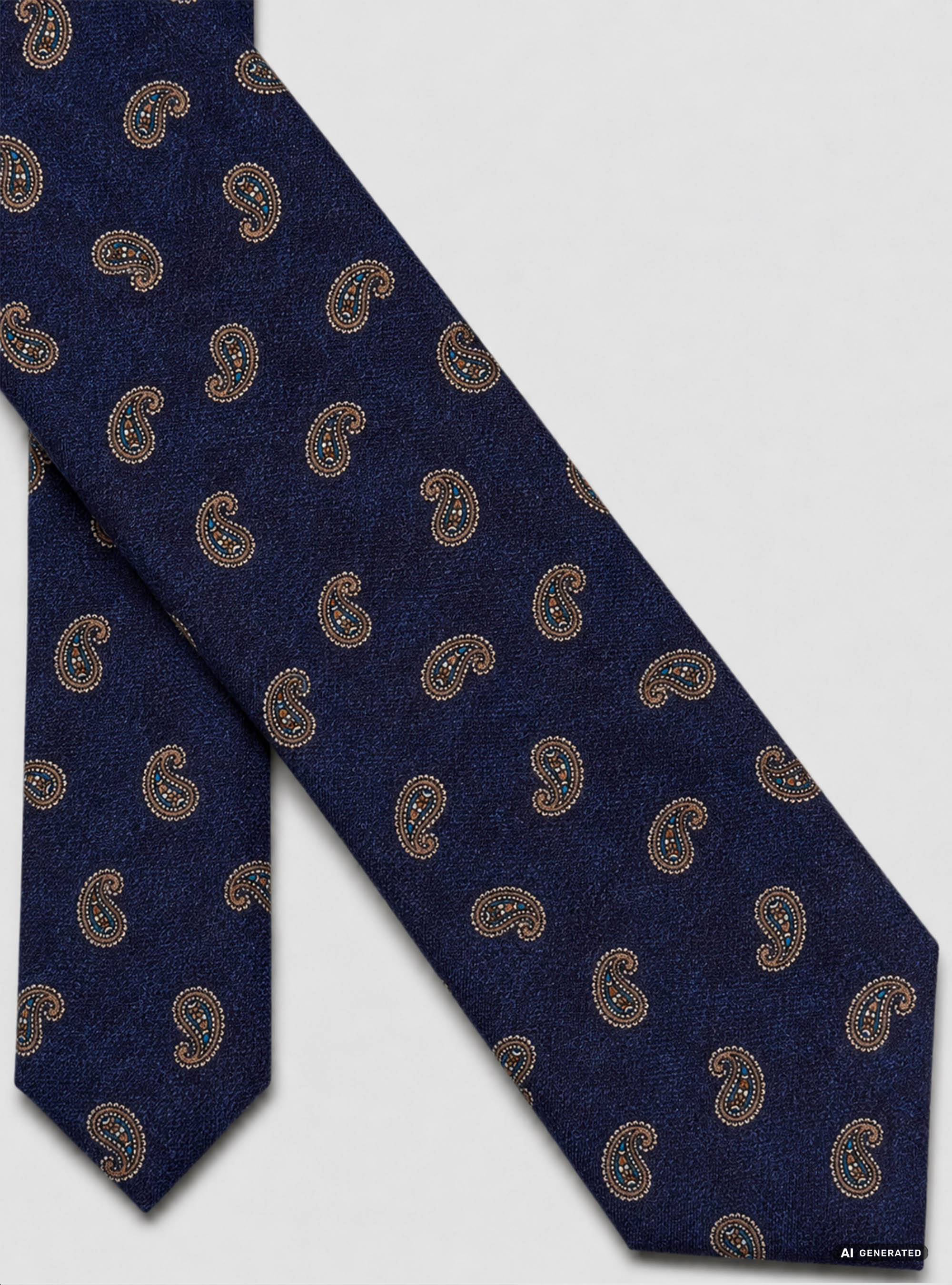 Cravatta in lana stampata fantasia paisley, BLU NAVY