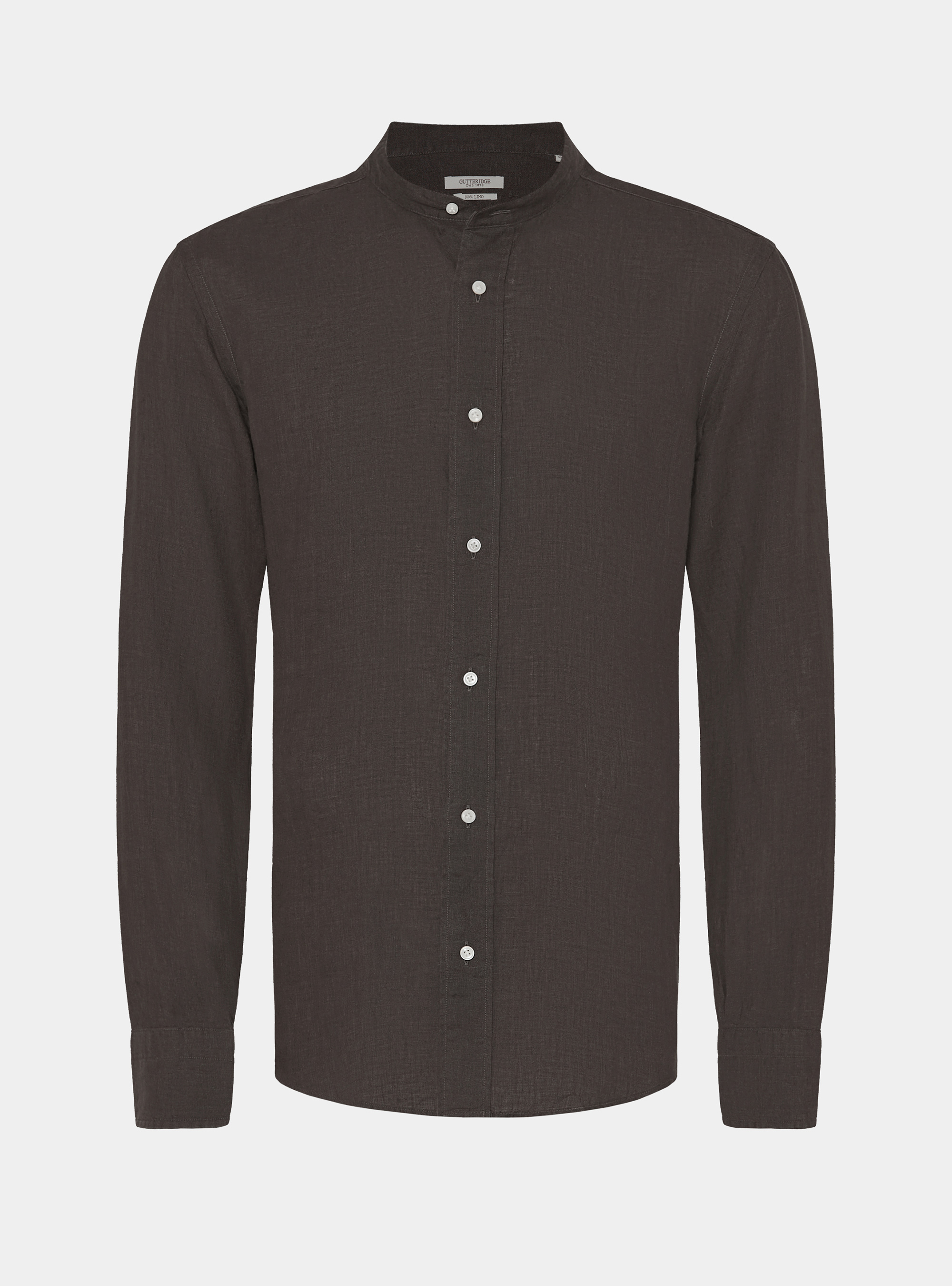 Camisa coreana de lino puro, MARRON