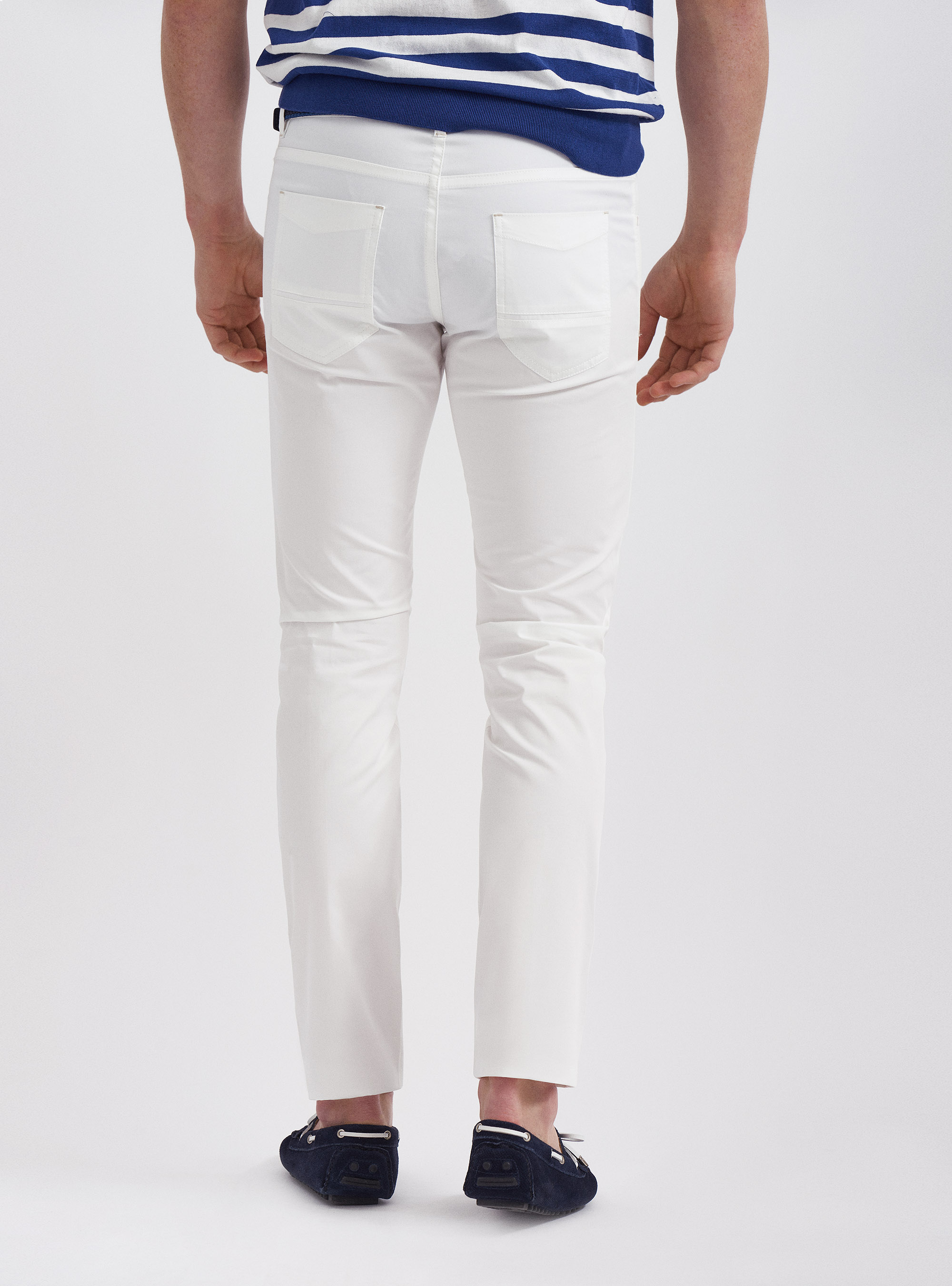 Pantalones de 5 bolsillos en sarga de algod&oacute;n ligero, BLANCO
