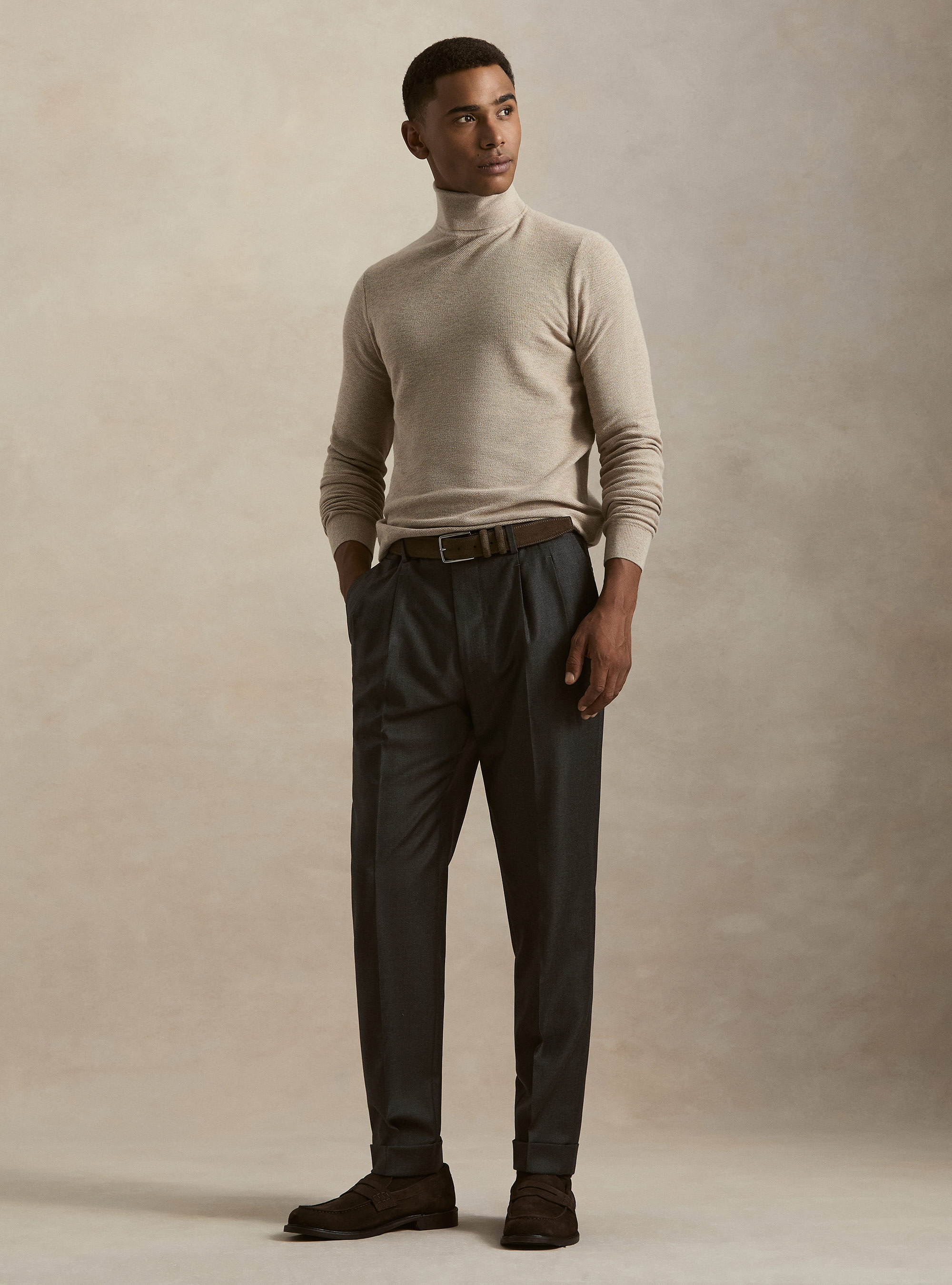 Waffelstrick-Rollkragenpullover, ECRU 0560C