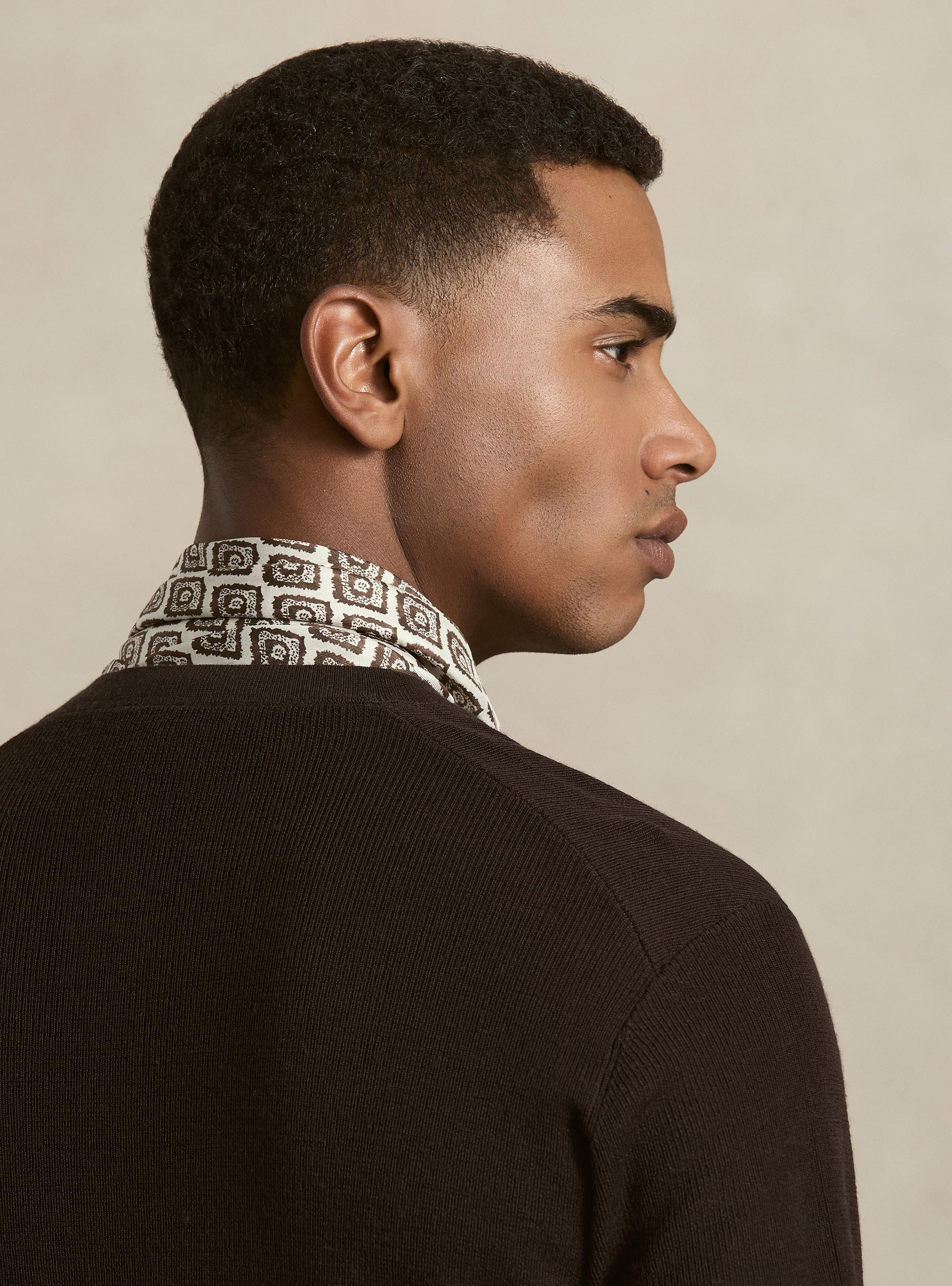 Ribbed wool Henley shirt, BROWN
