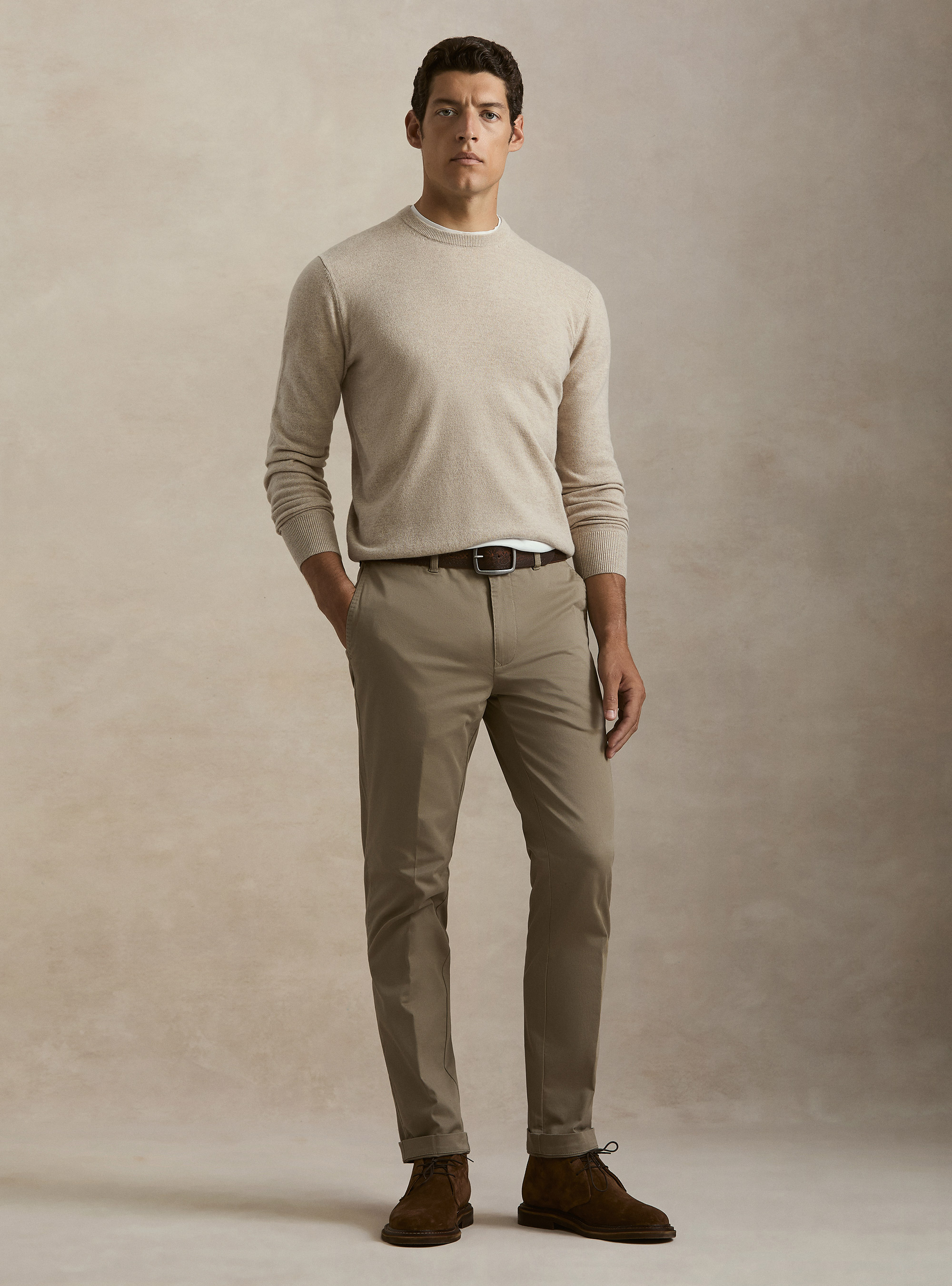 Pull col rond en lambswool et cachemire, &Atilde; CRU