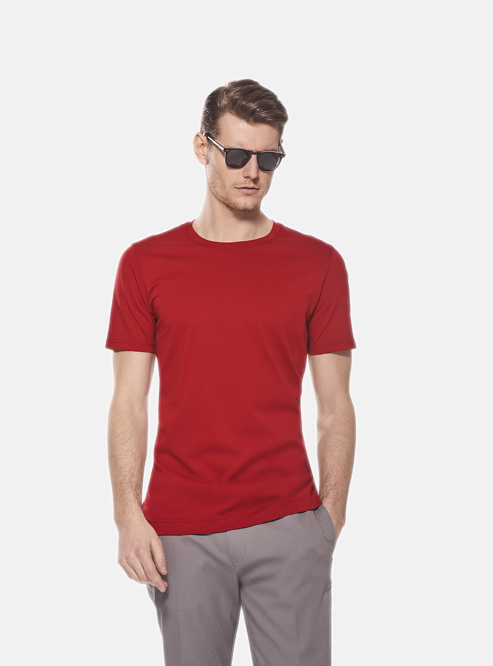 Camiseta de media manga de algod&oacute;n, ROJO