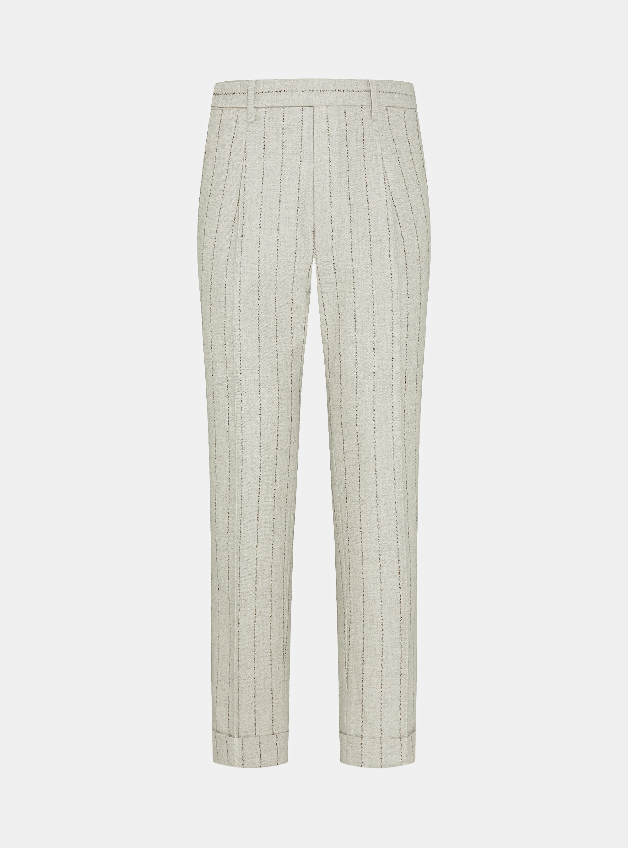 Cashmere wool pinstripe suit trousers, ECRU