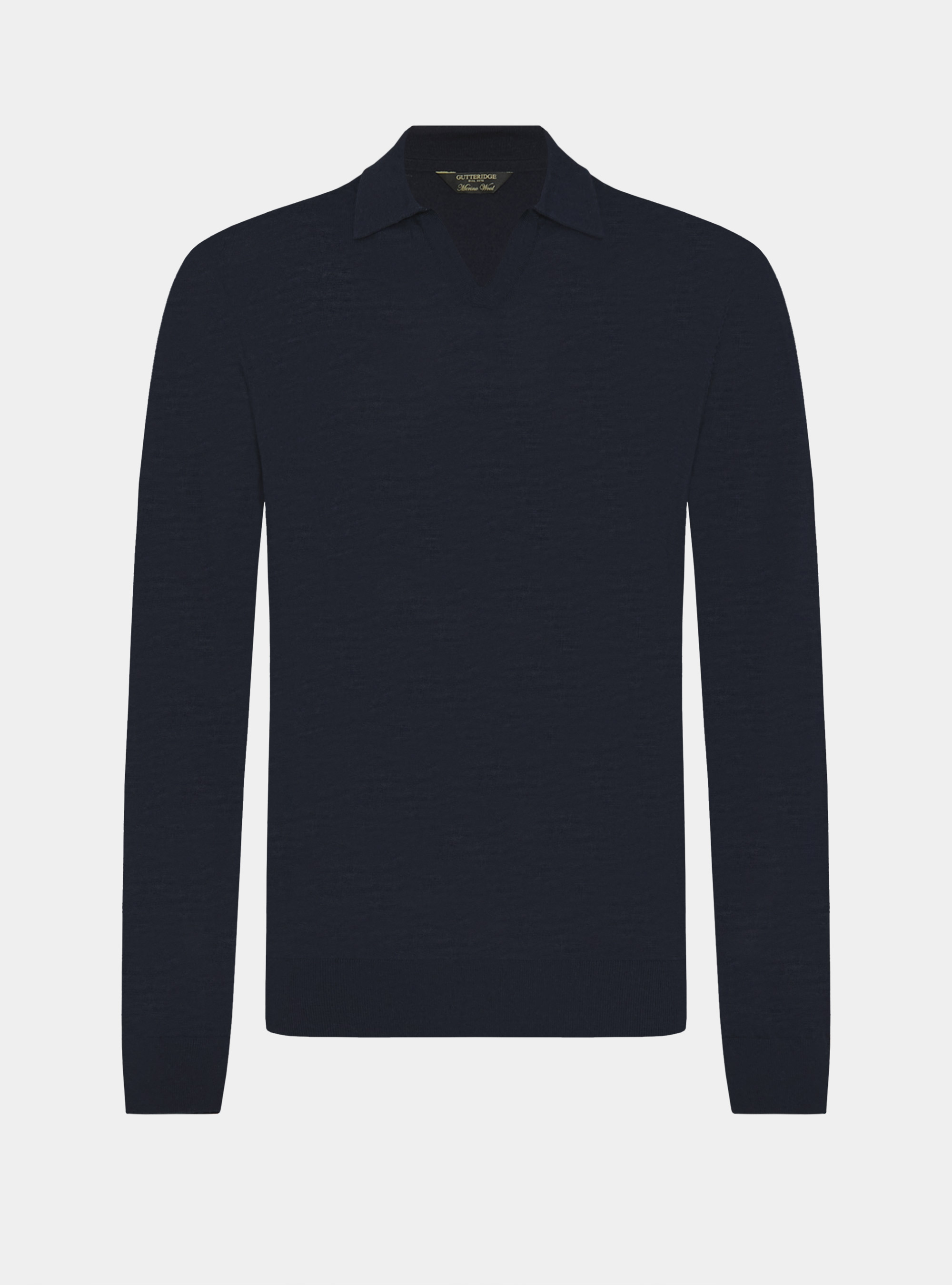 Polo in maglia senza bottoni in lana merino, BLU NAVY