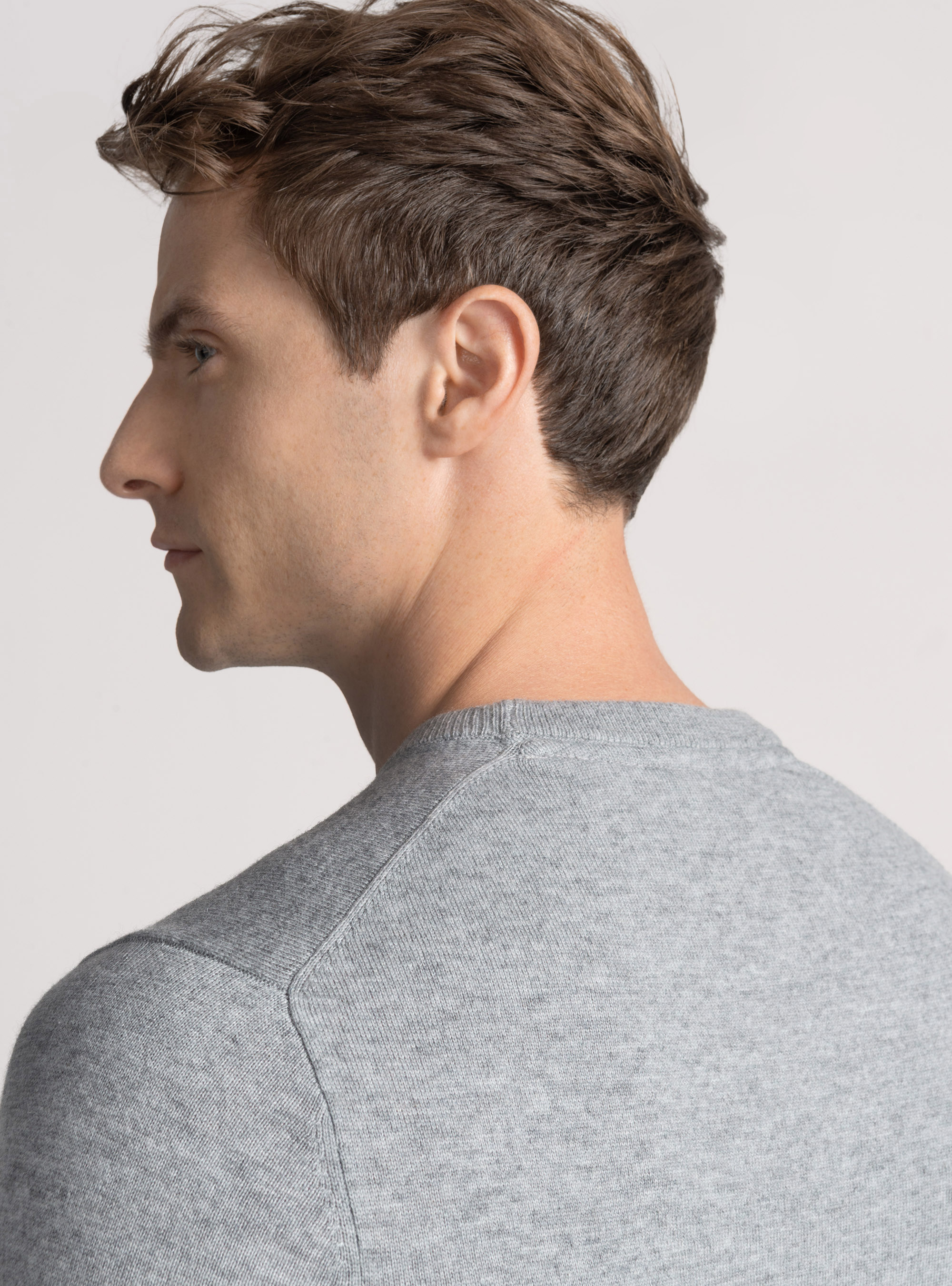 Maglia girocollo in misto lana, GRIGIO MELANGE 0151C