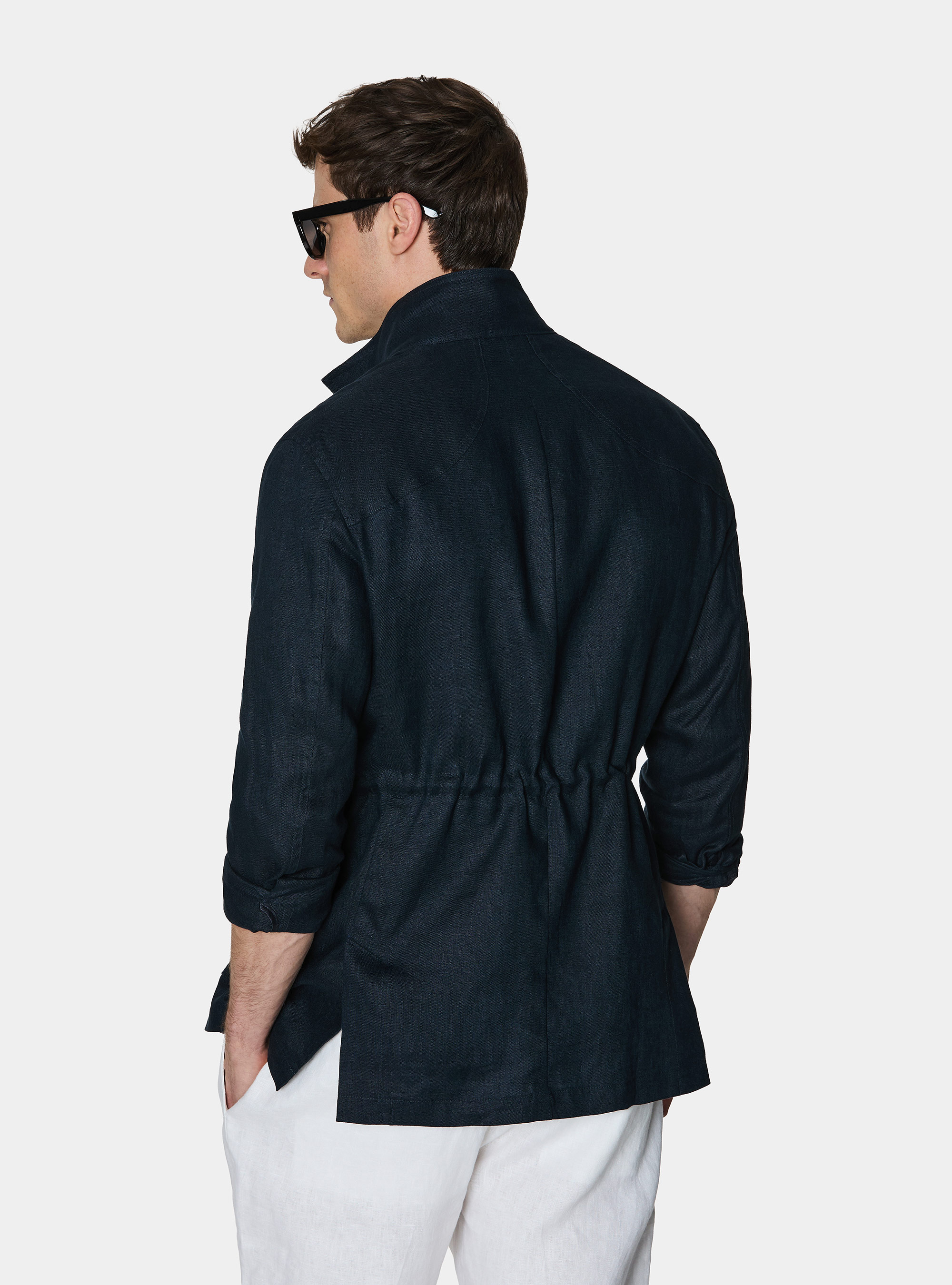 Field jacket in pure linen, NAVY BLUE