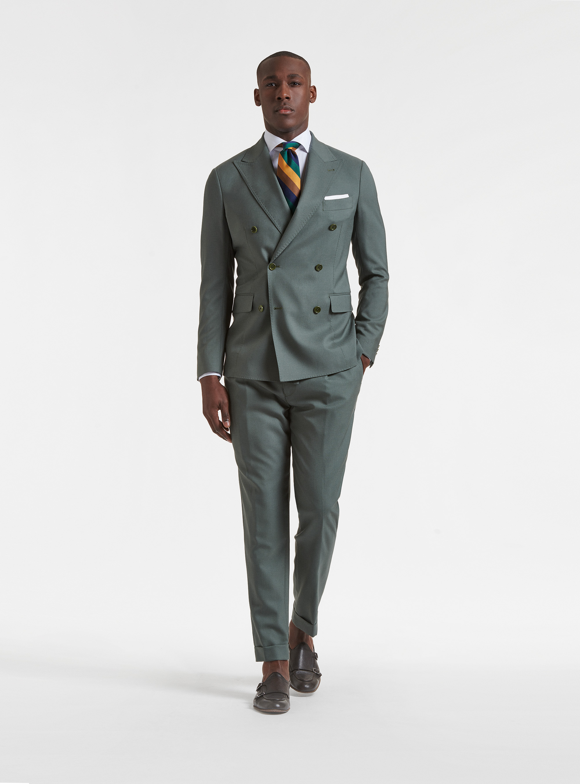 Giacca slim fit doppiopetto in pura lana Vitale Barberis Canonico, SALVIA 0602C