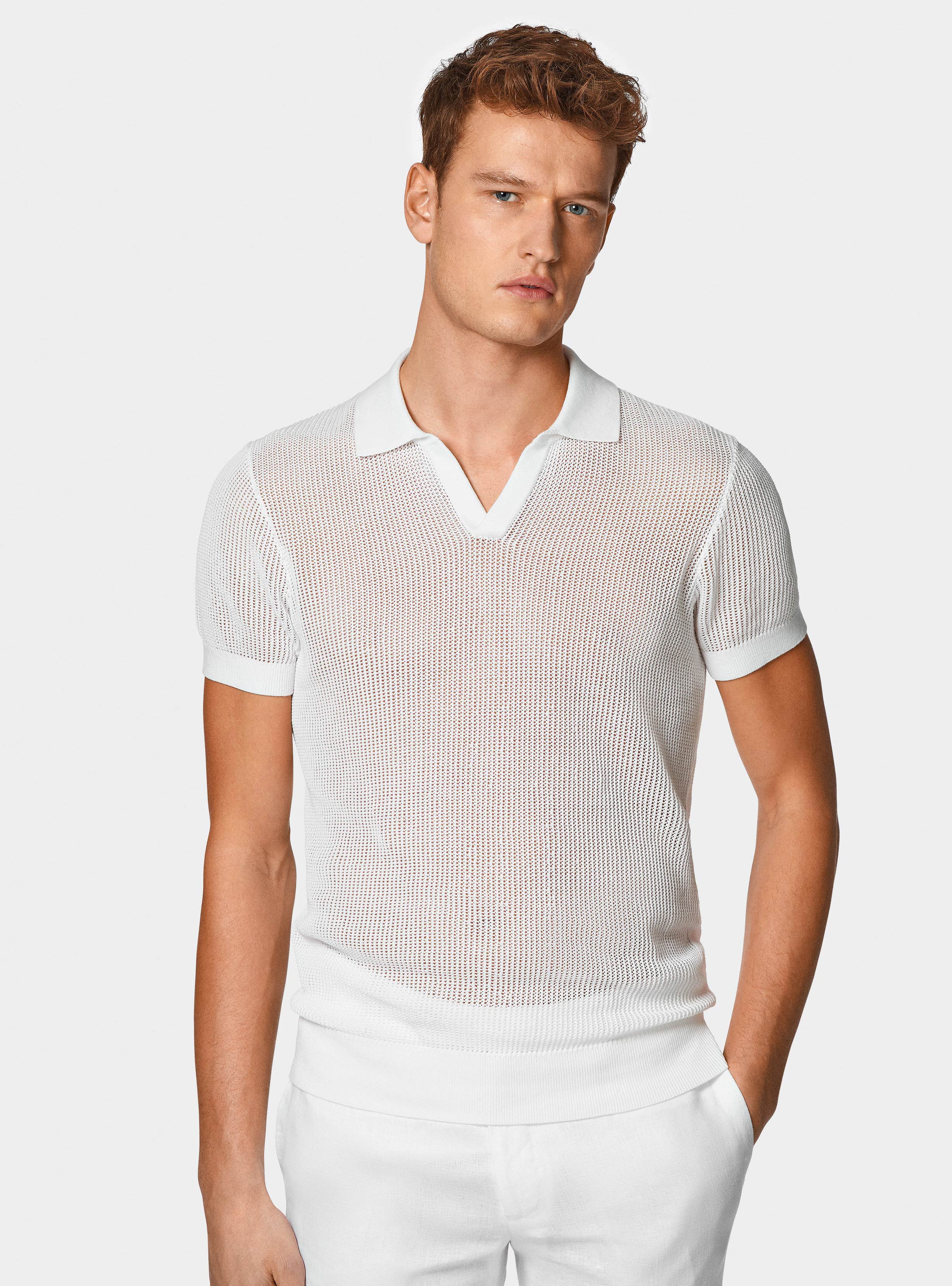 Geh&auml;keltes Poloshirt, BIANCO 0099C