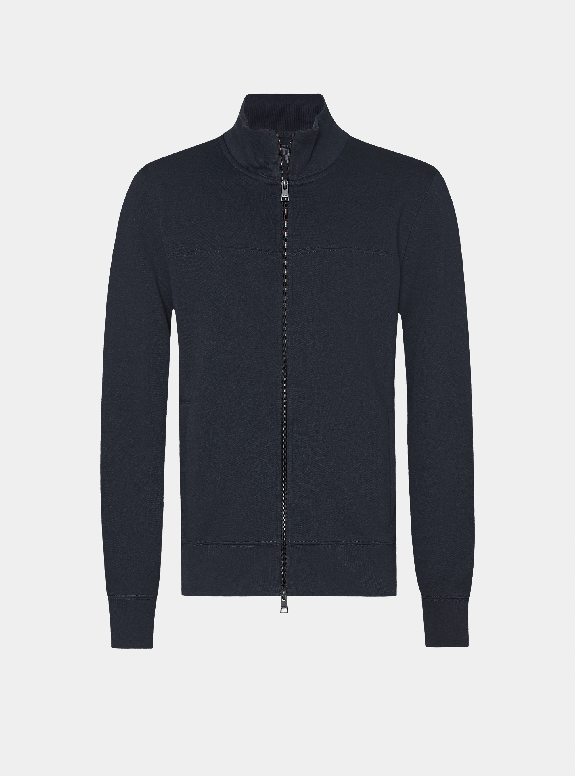 Sweatshirt zipp&eacute; en coton m&eacute;lang&eacute;, BLEU MARINE