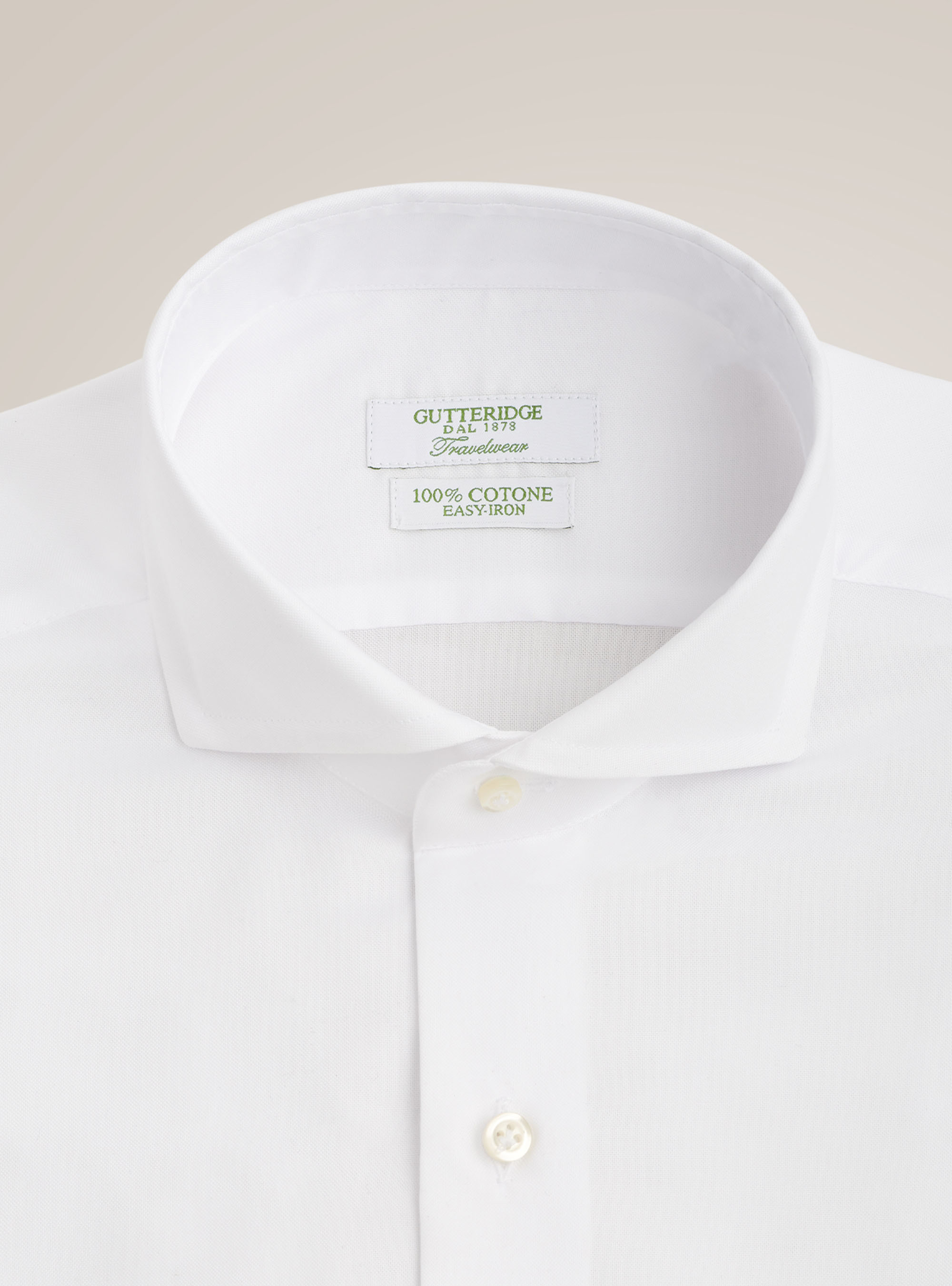 Camisa de viaje con cuello franc&eacute;s en algod&oacute;n oxford, BLANCO