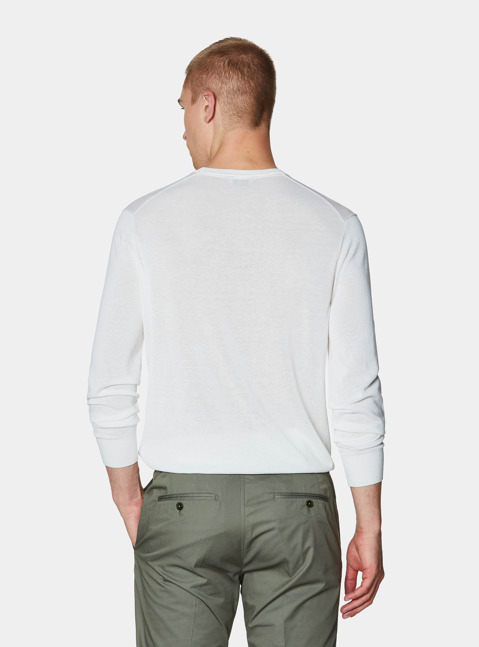 Maglia girocollo in cotone e seta, BIANCO