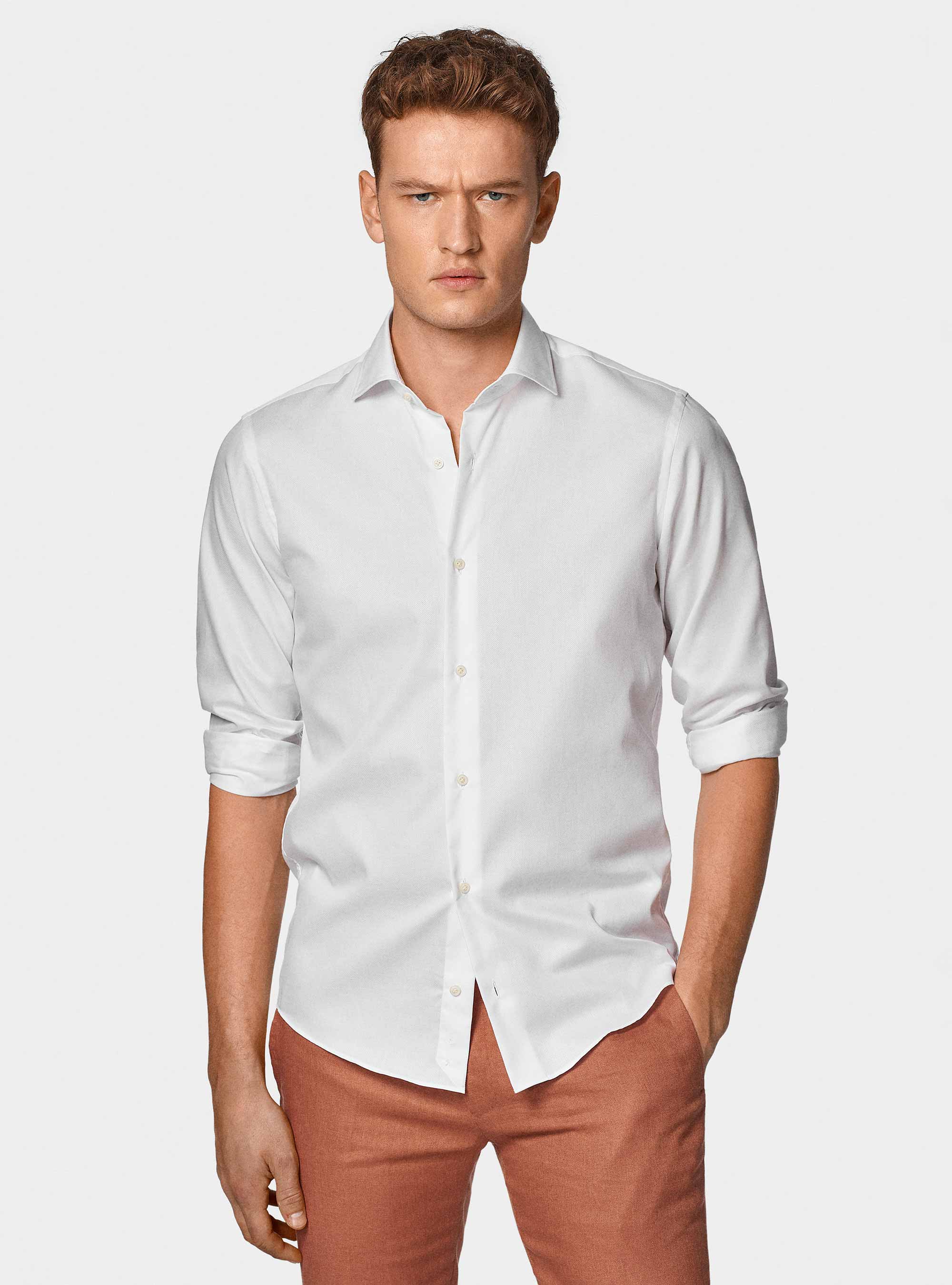 Knitted shirt in pure cotton, WHITE