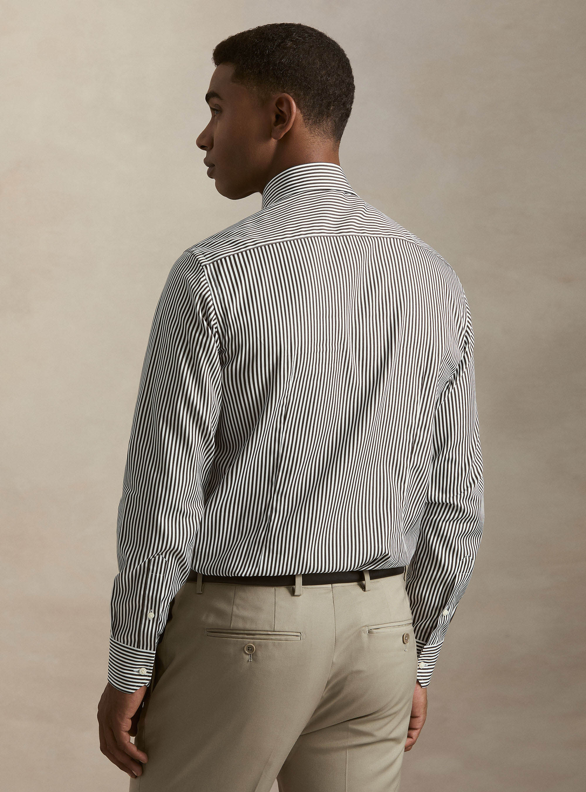 Striped cotton poplin shirt, BROWN