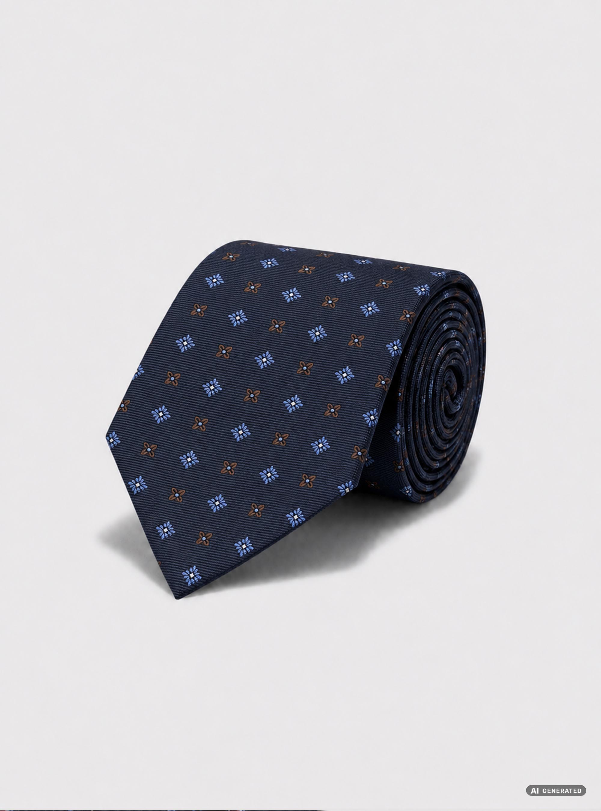 Corbata de seda jacquard con microestampado floral, AZUL MARINO