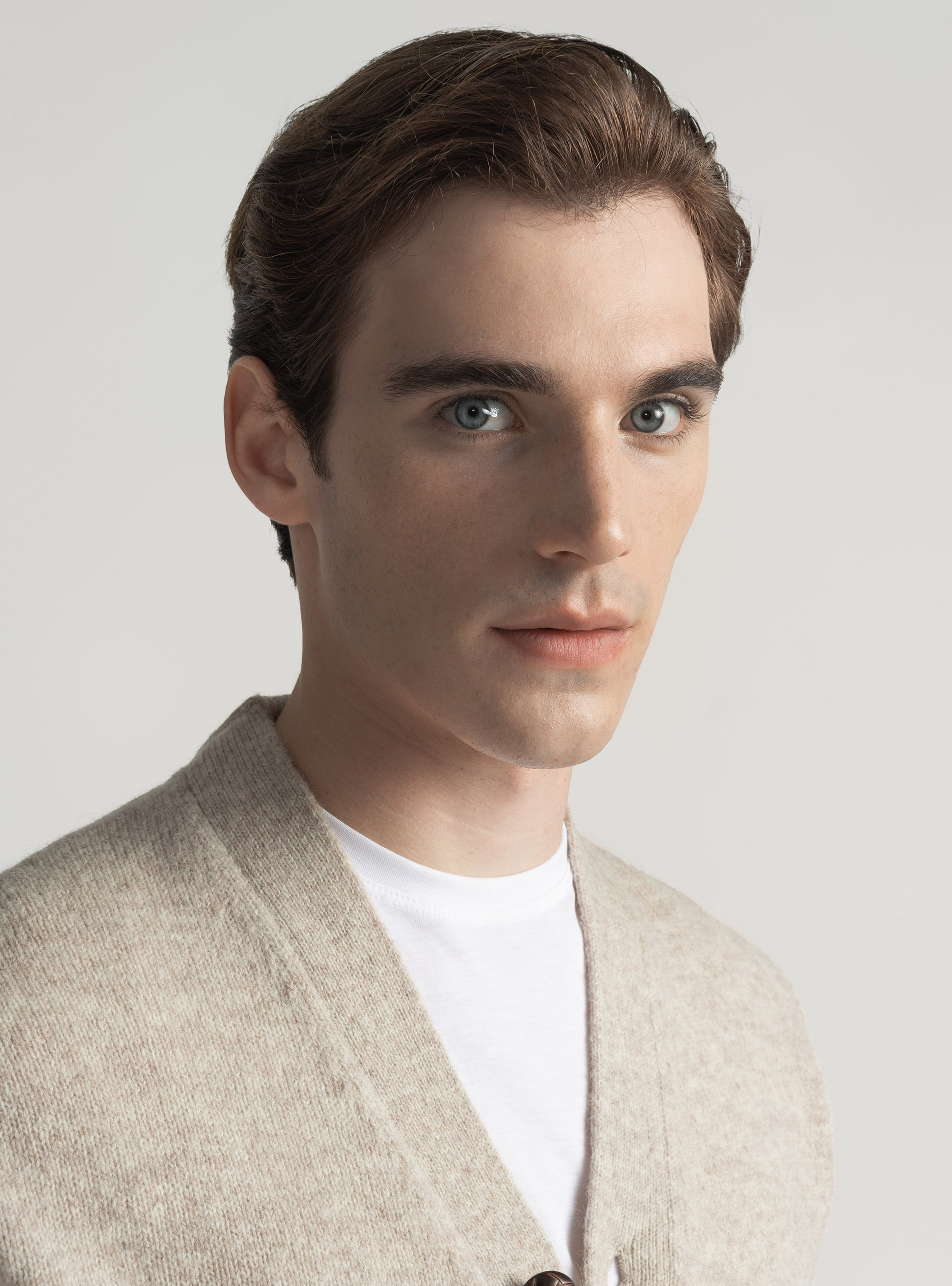Shetland wool knit cardigan, ECRU