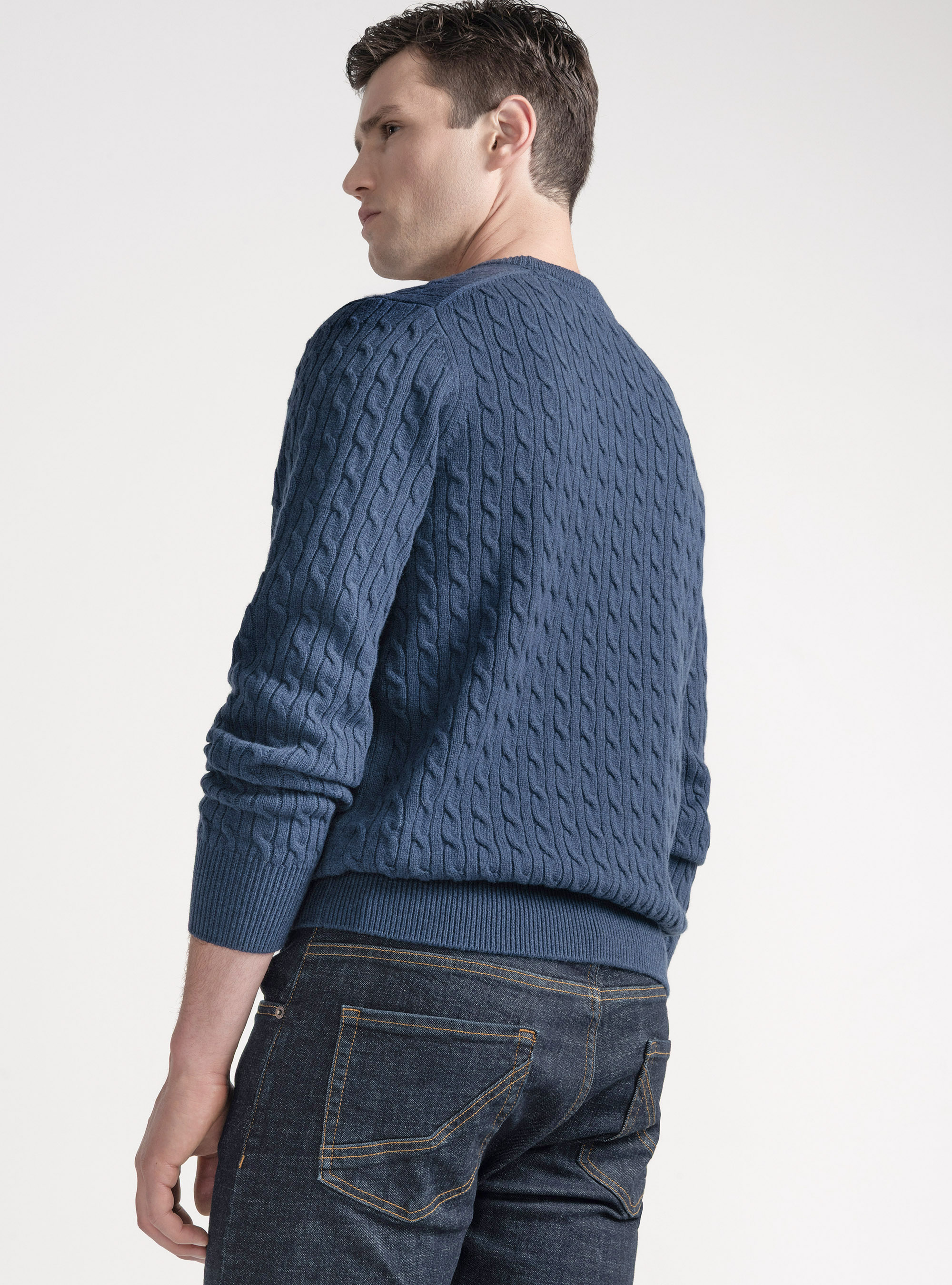 Maglia girocollo con treccia in lana e cashmere, INCHIOSTRO