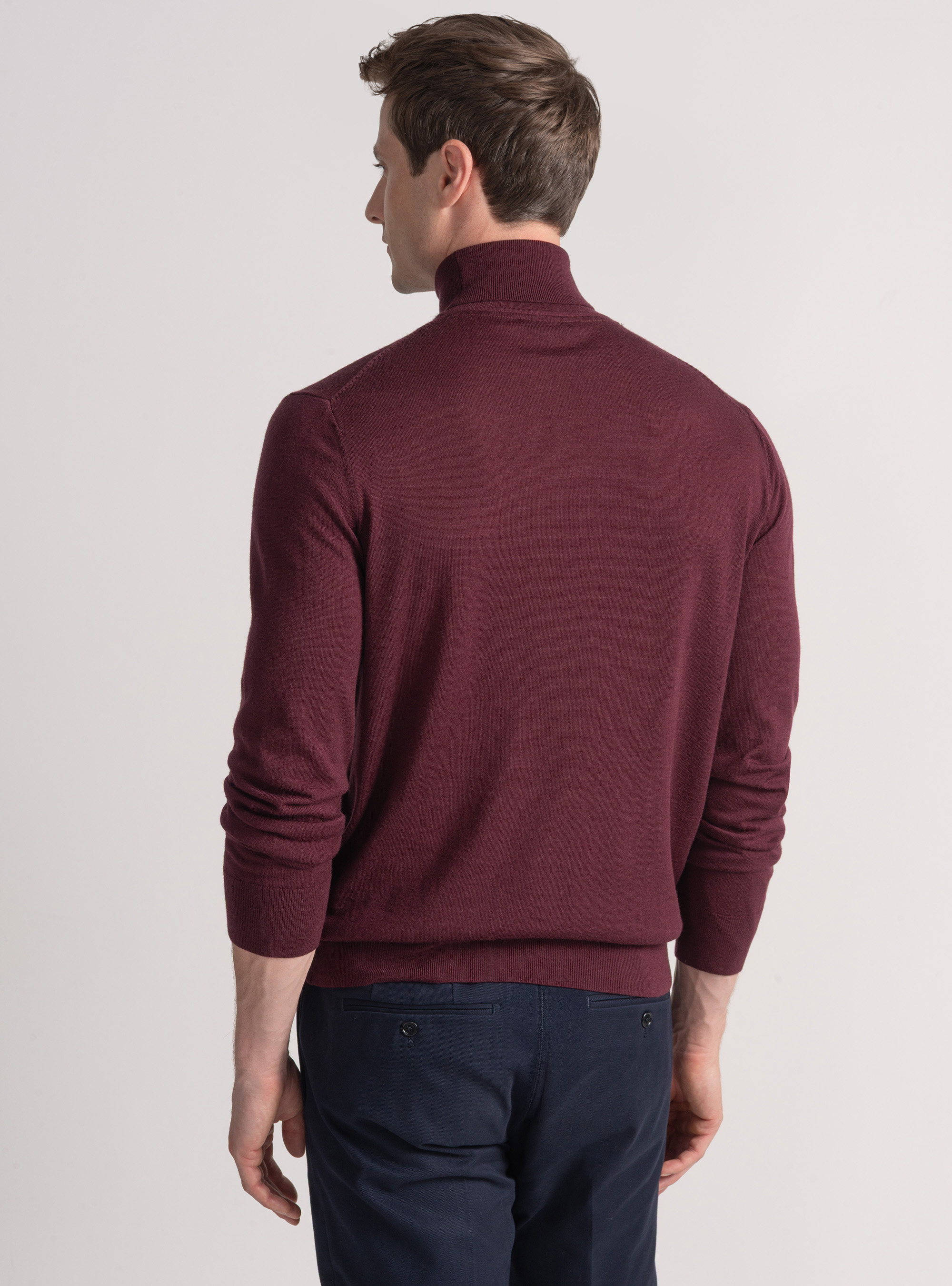 Turtleneck in pure extra-fine merino wool, BORDEAUX