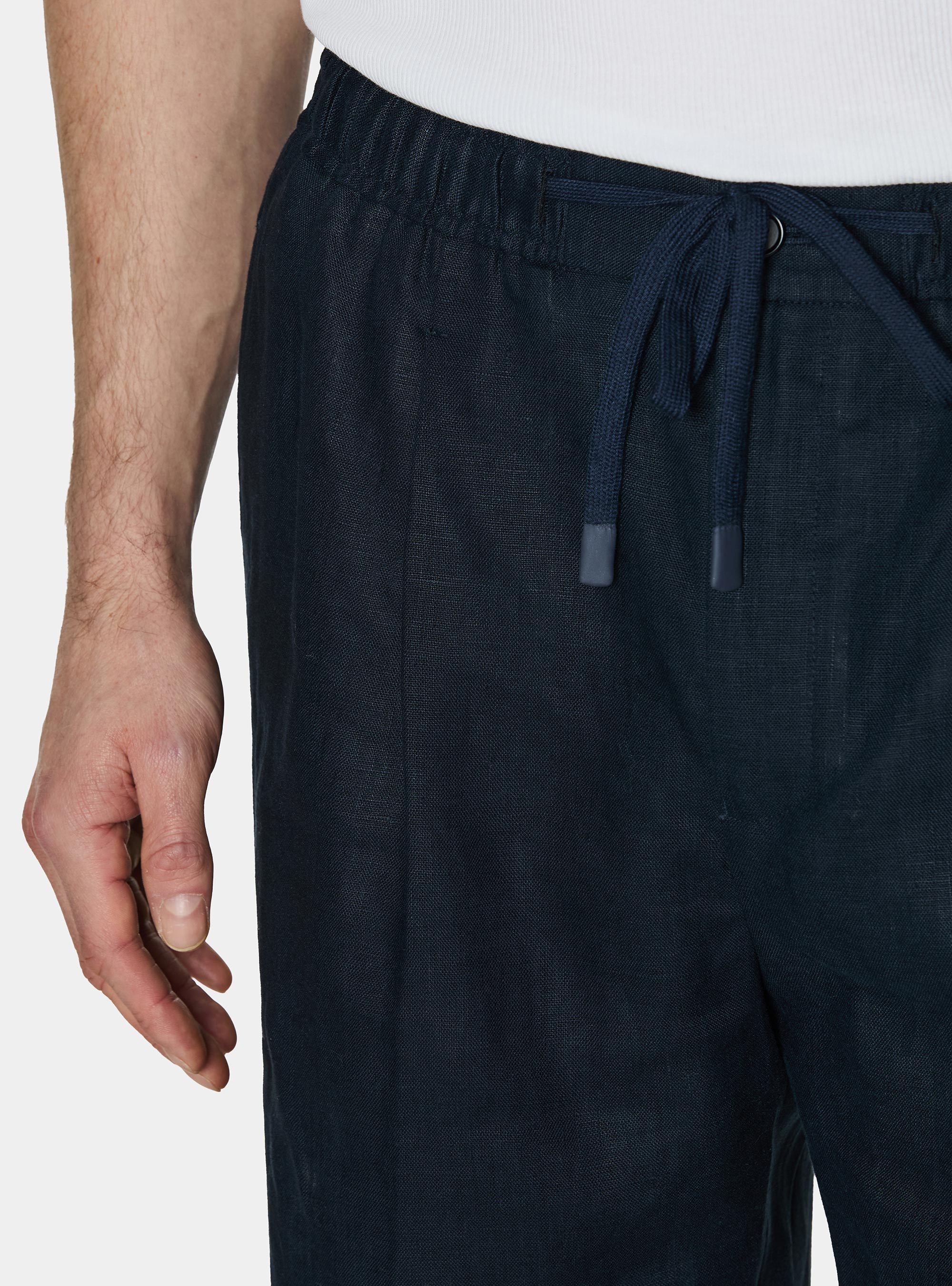 Linen Bermuda shorts with drawstring, NAVY BLUE