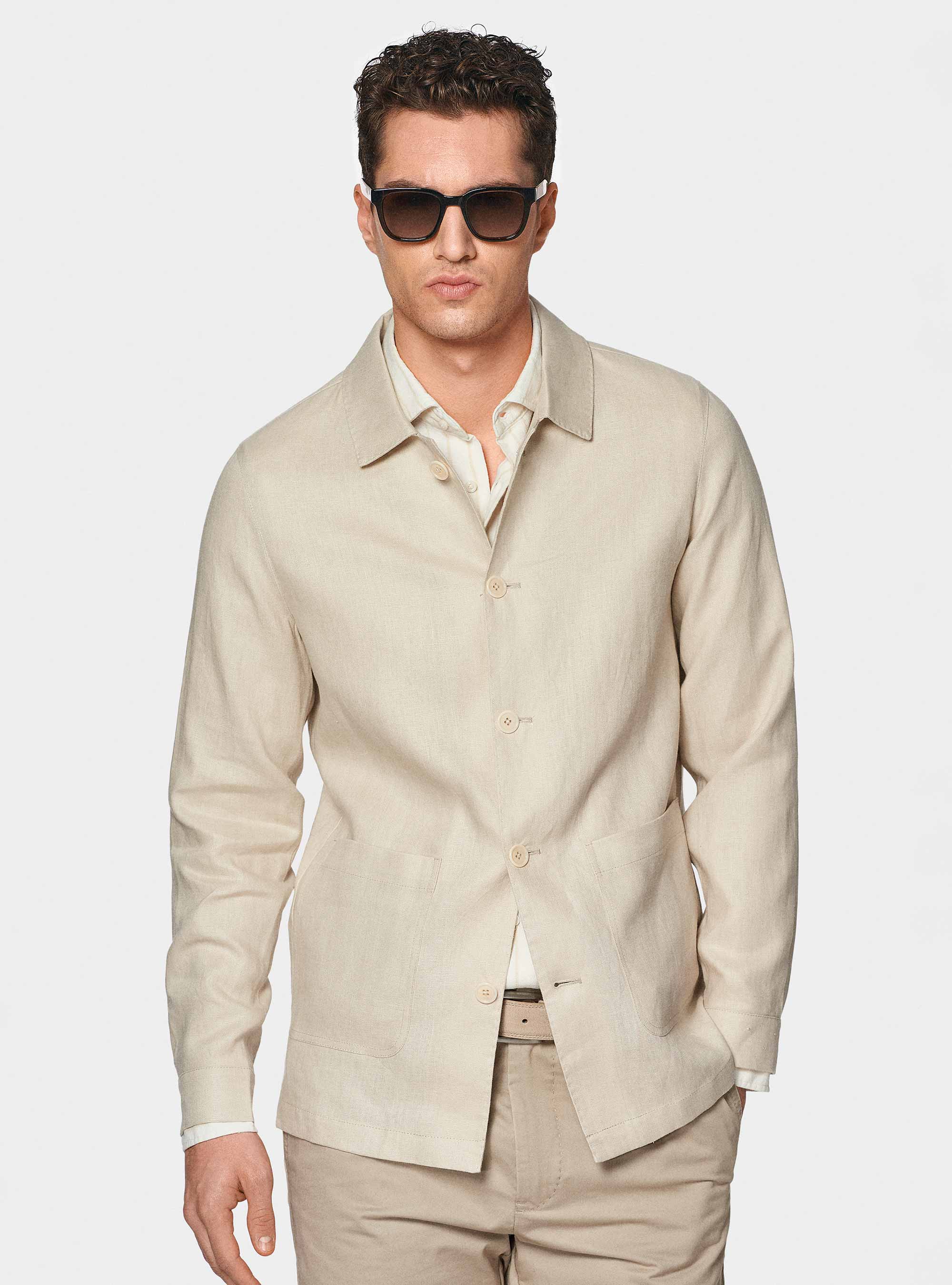 Giacca camicia in puro lino, ECRU