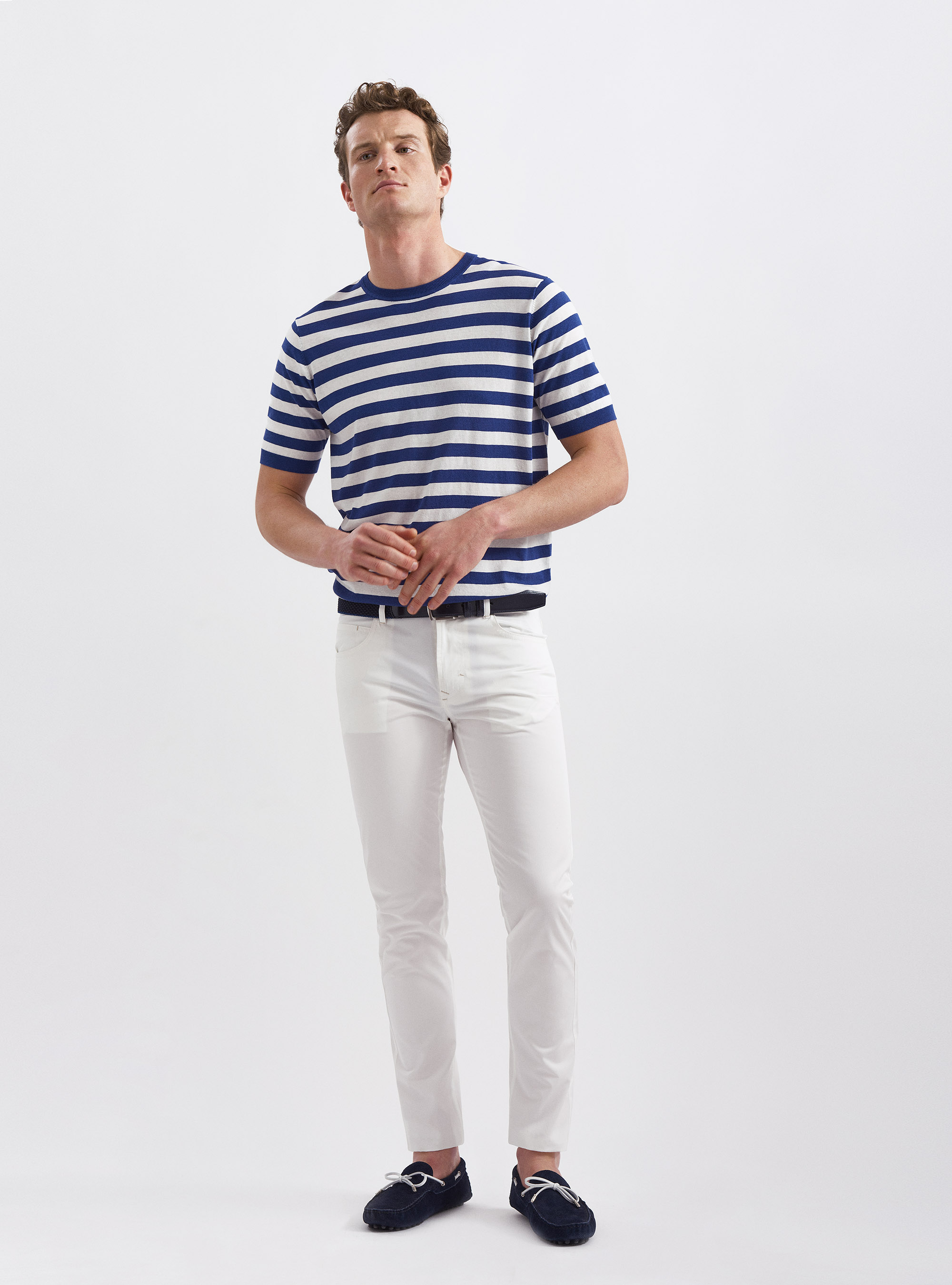 Pantalones de 5 bolsillos en sarga de algod&oacute;n ligero, BLANCO