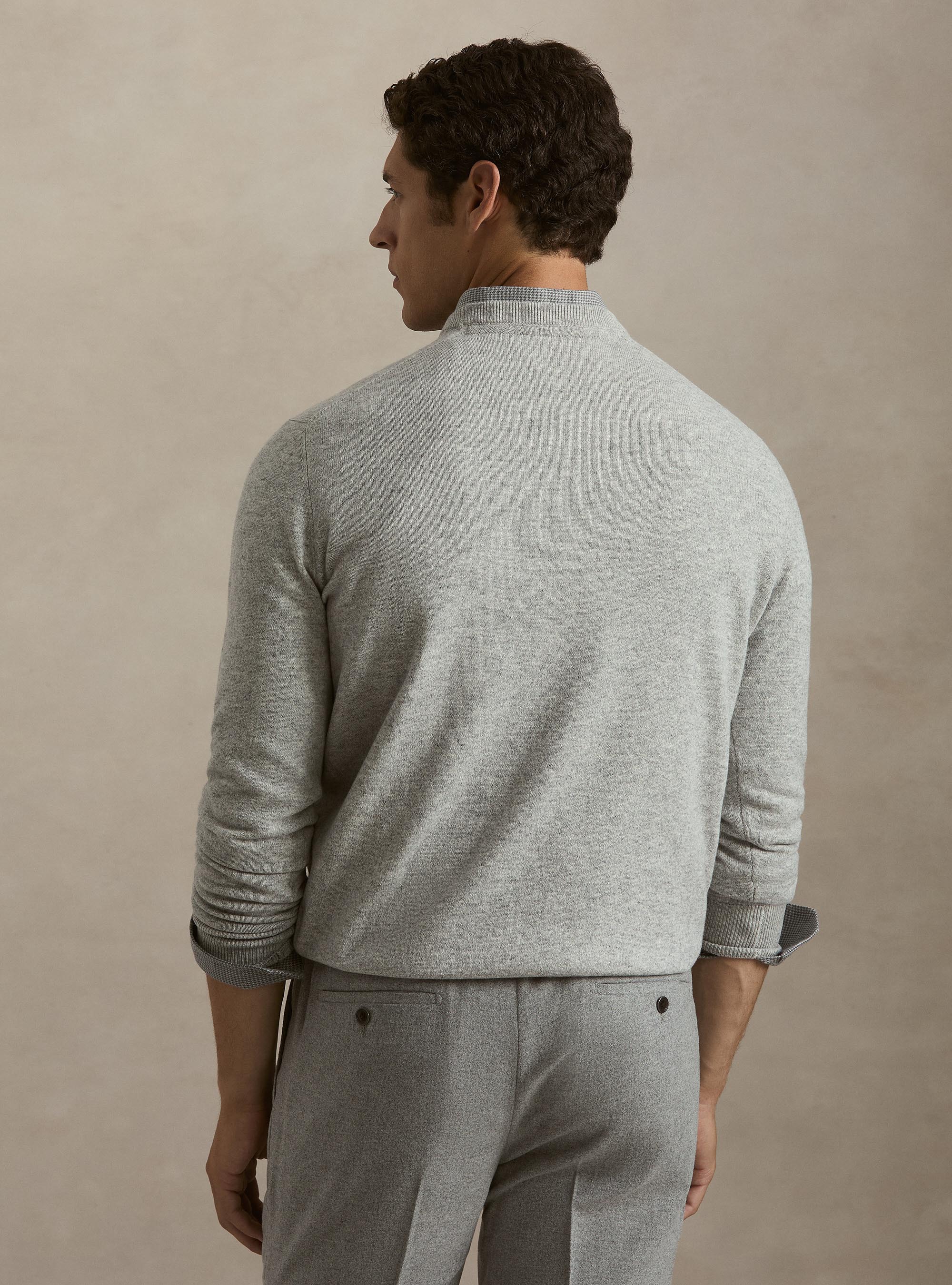 Rundhals-Pullover aus Lambswool und Kaschmir, GRIGIO CHIARO MEL 0150C