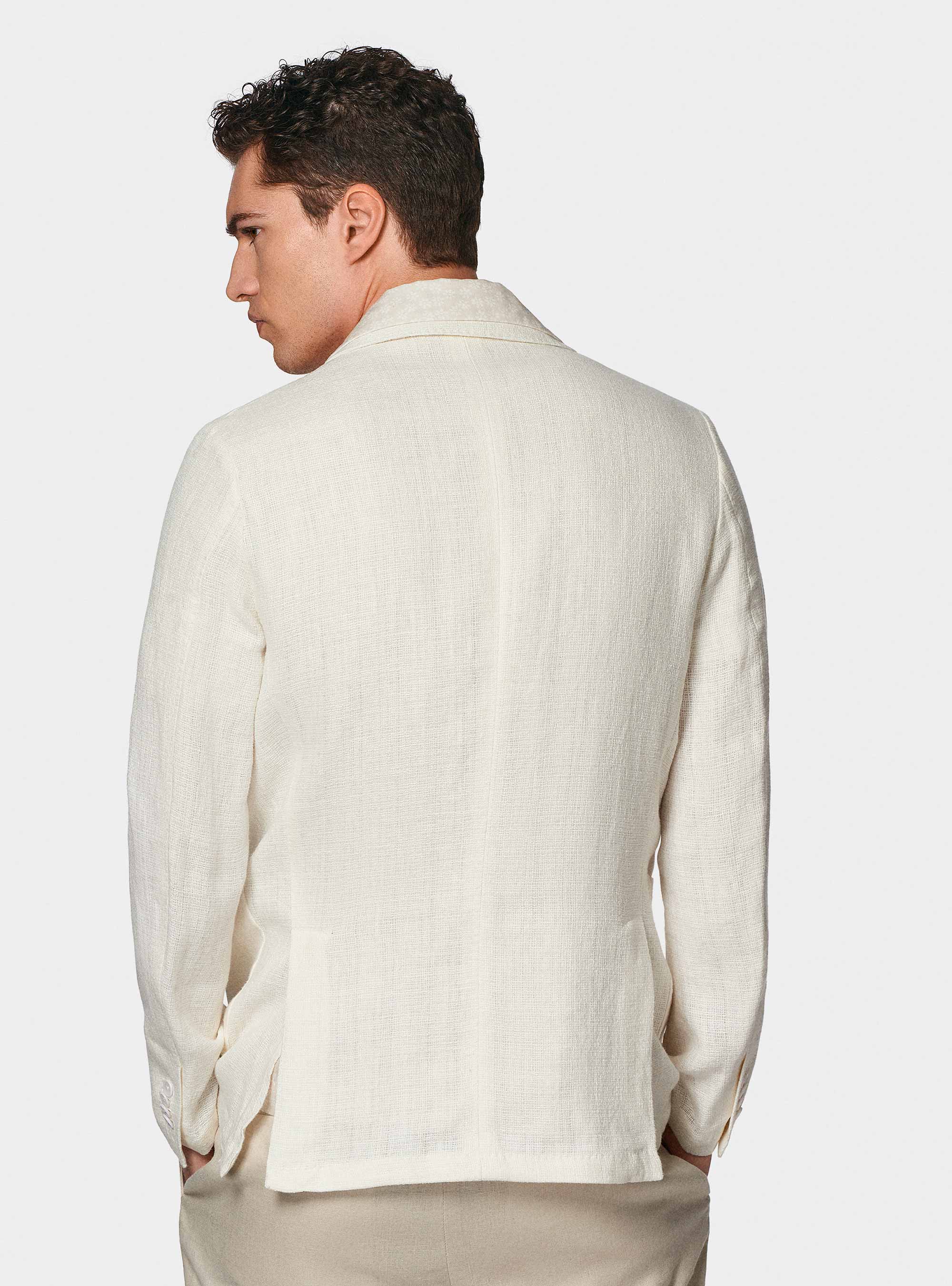 Giacca in lino crepe, BIANCO