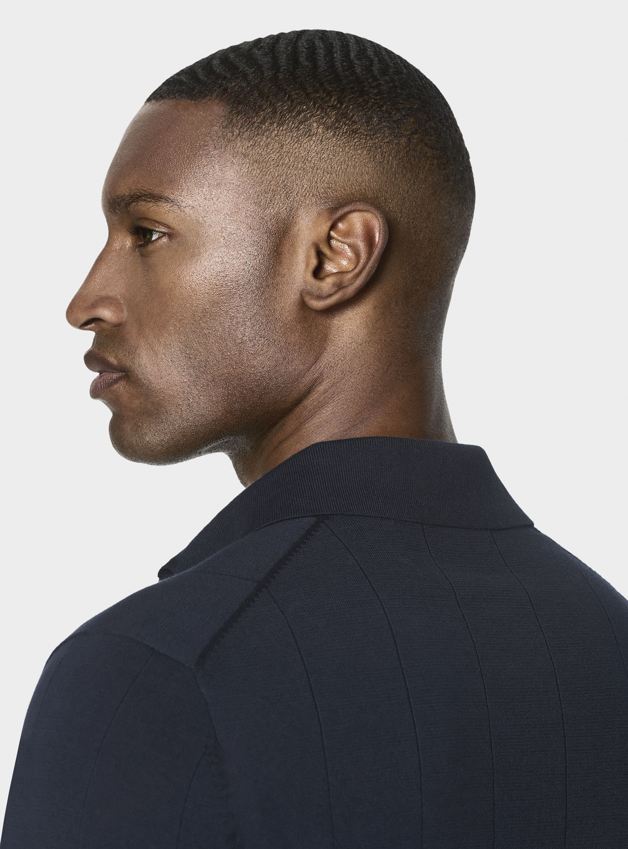 Long-sleeved knit polo shirt, NAVY BLUE