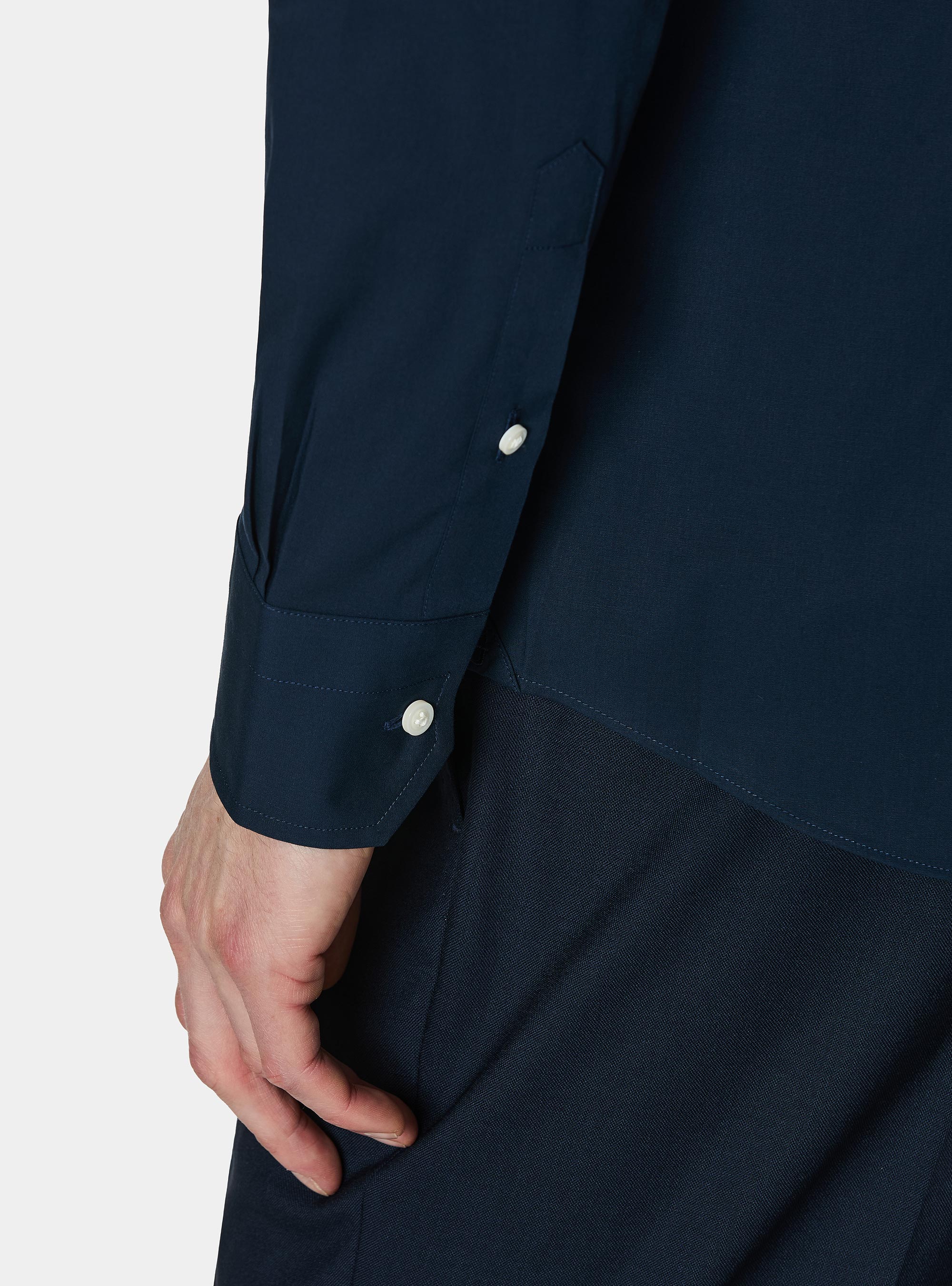 Camisa de popel&iacute;n de algod&oacute;n el&aacute;stico, AZUL MARINO