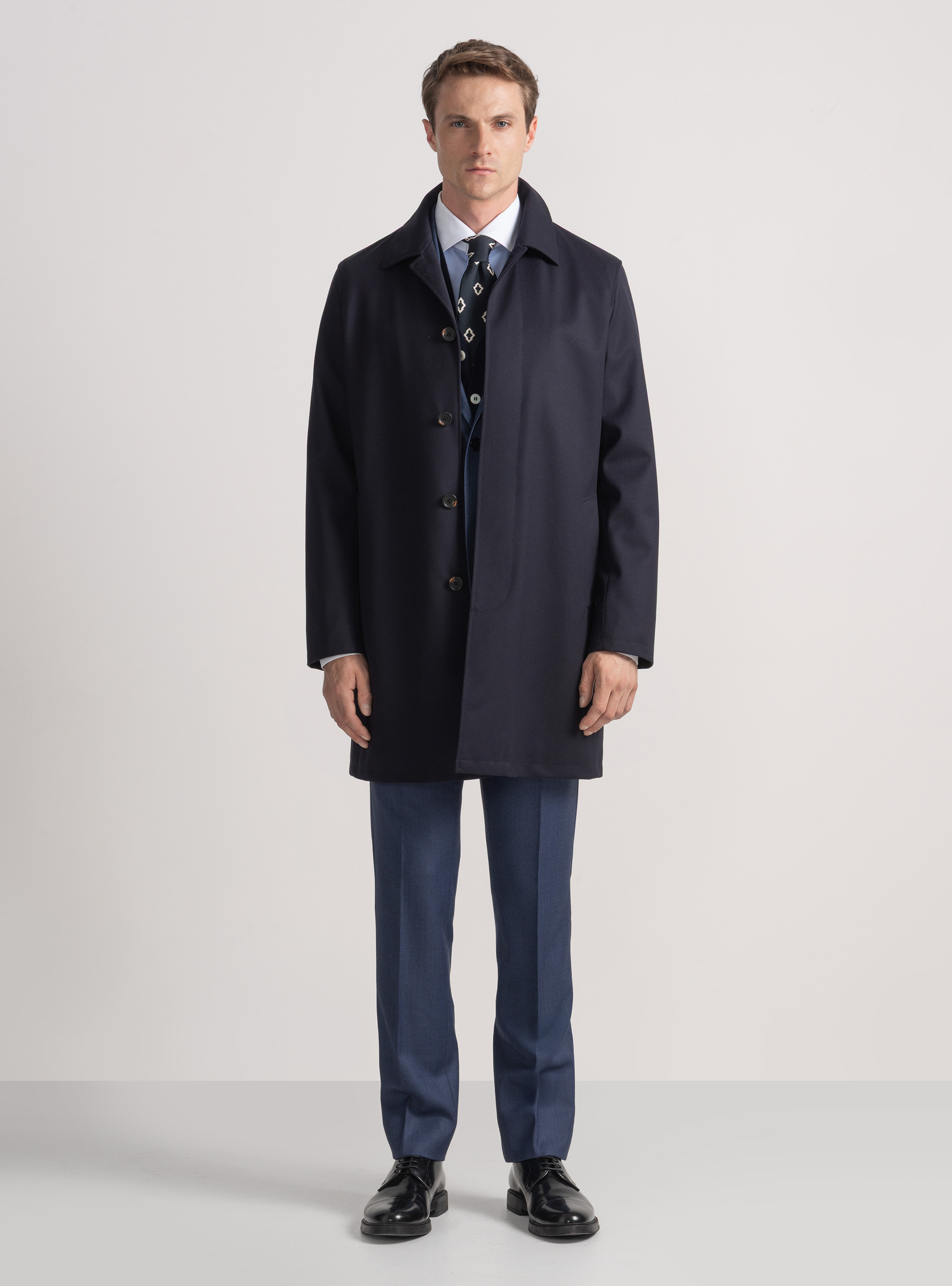 Wool-blend twill overcoat, NAVY BLUE