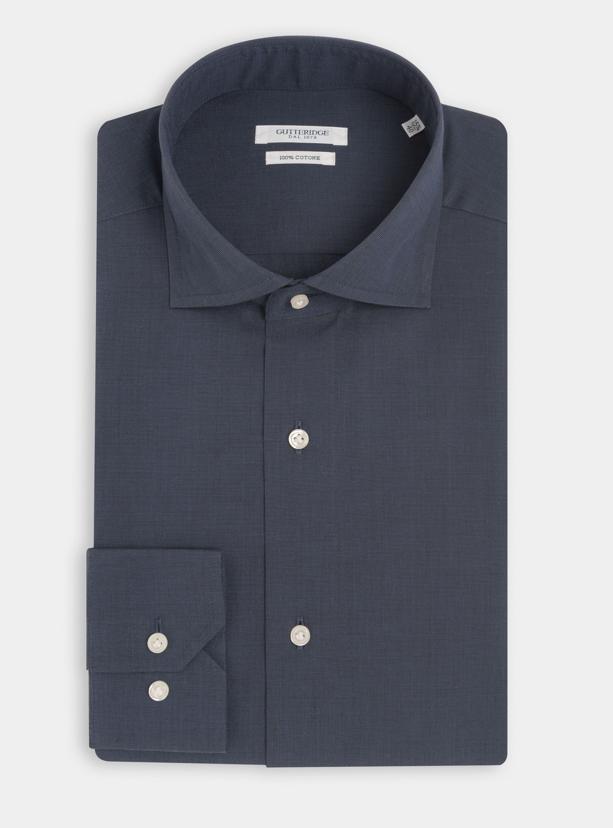 Camicia in cotone fil a fil con collo semi francese, BLU NAVY