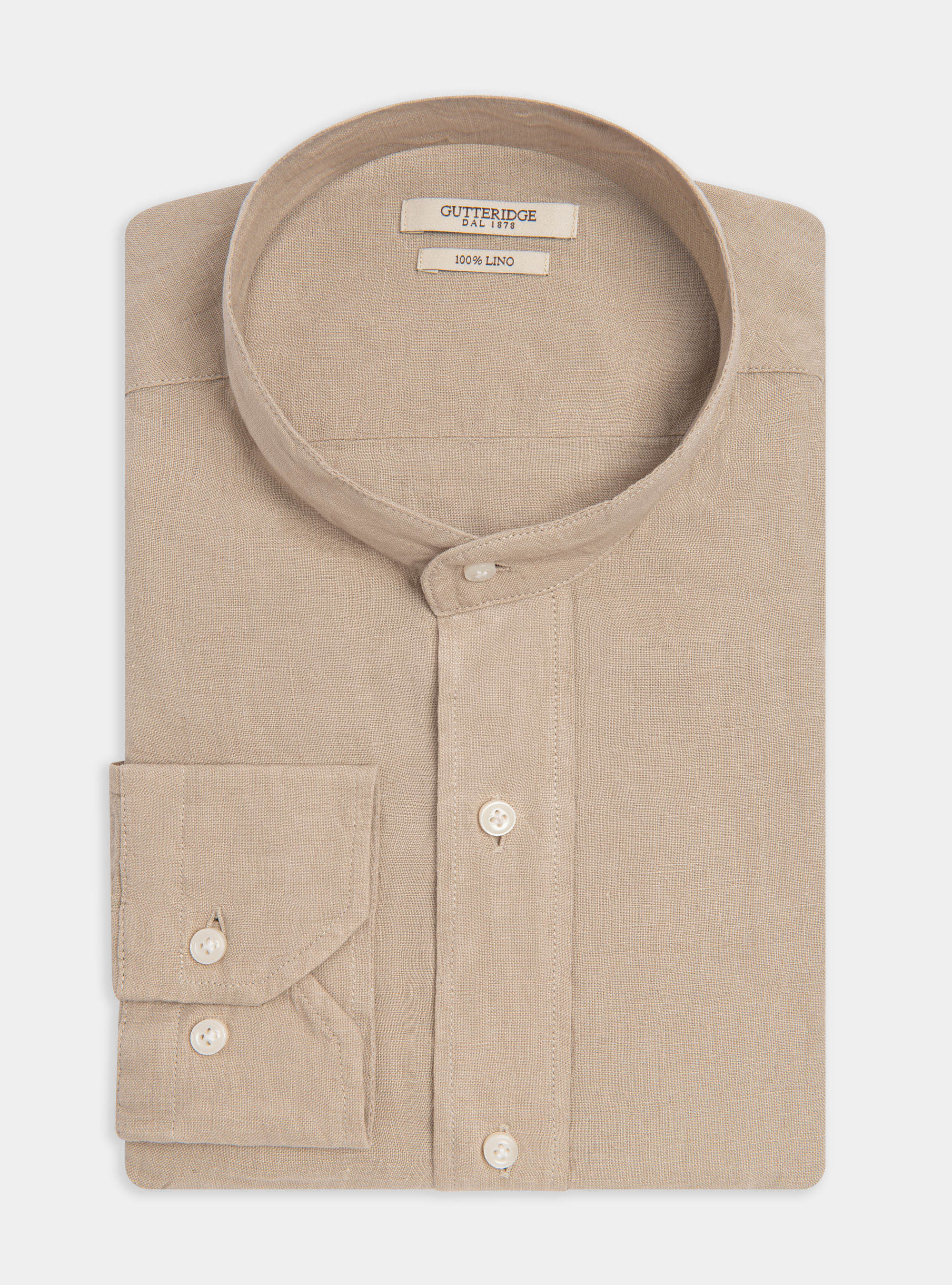 Camisa de cuello coreano en puro lino, ARENA