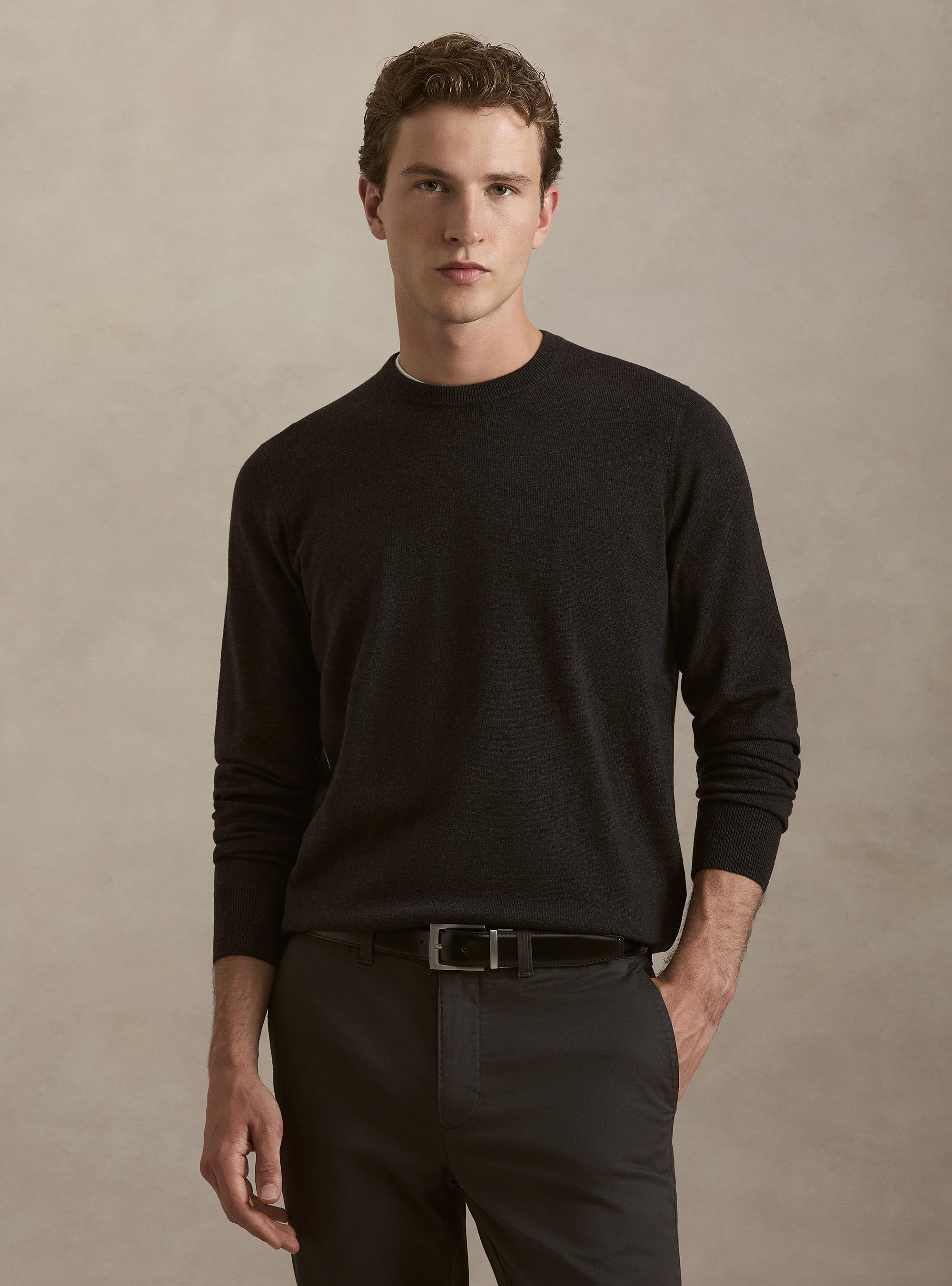 Wool and cashmere blend crewneck sweater, ASPHALT GREY