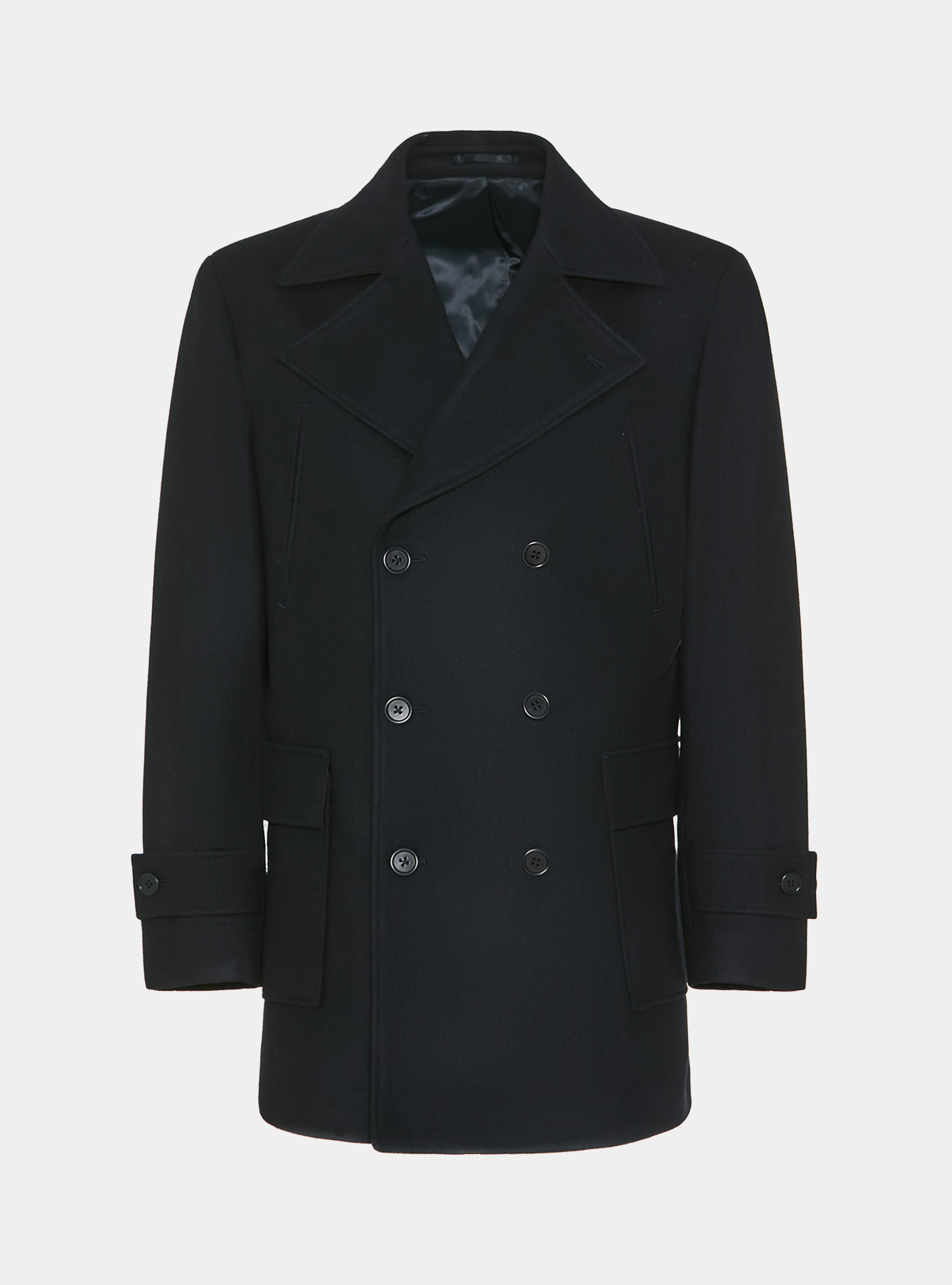 Wool-blend peacoat with patch pockets, NAVY BLUE