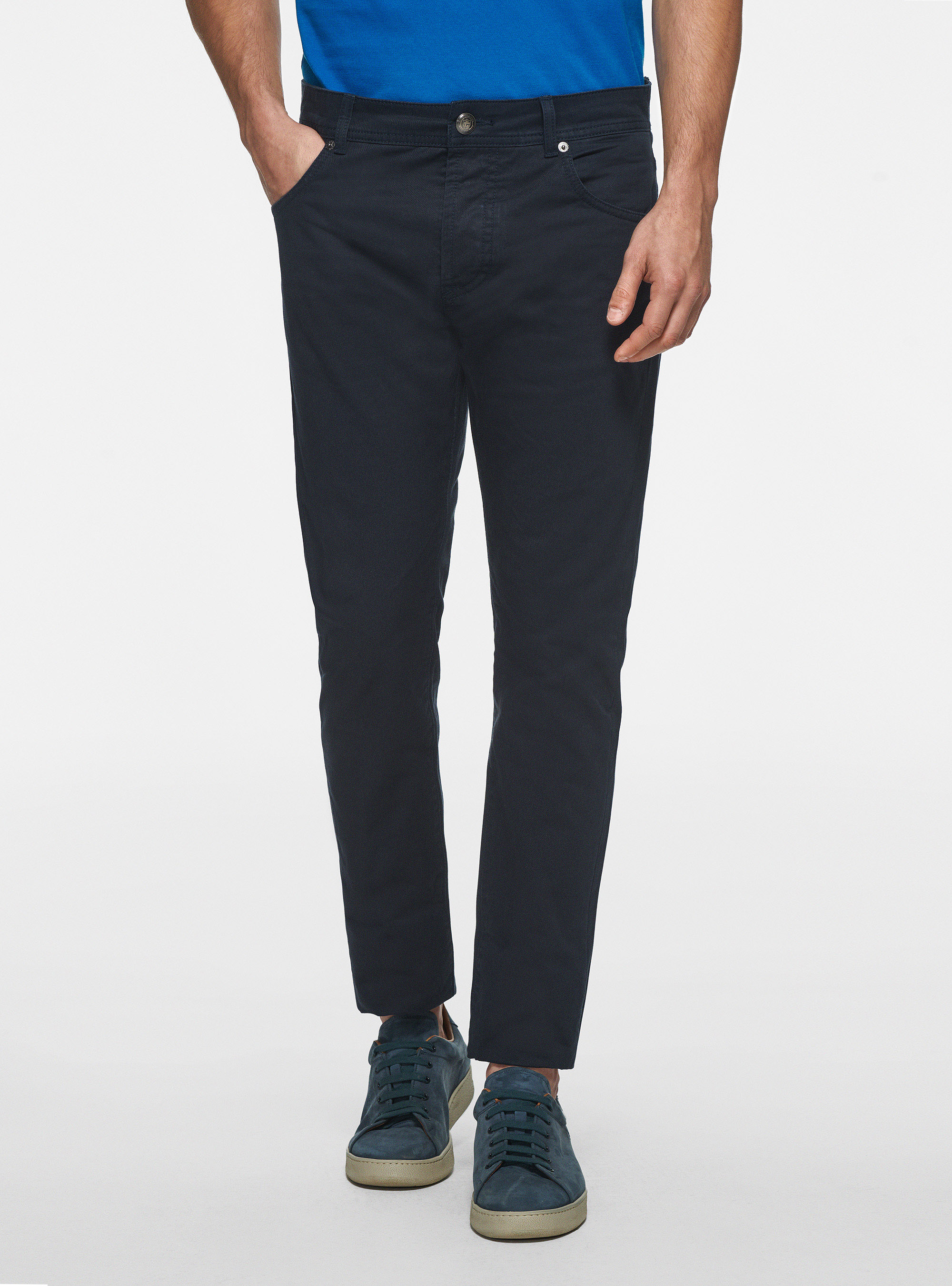 Pantaloni 5 tasche in twill di cotone, BLU NAVY