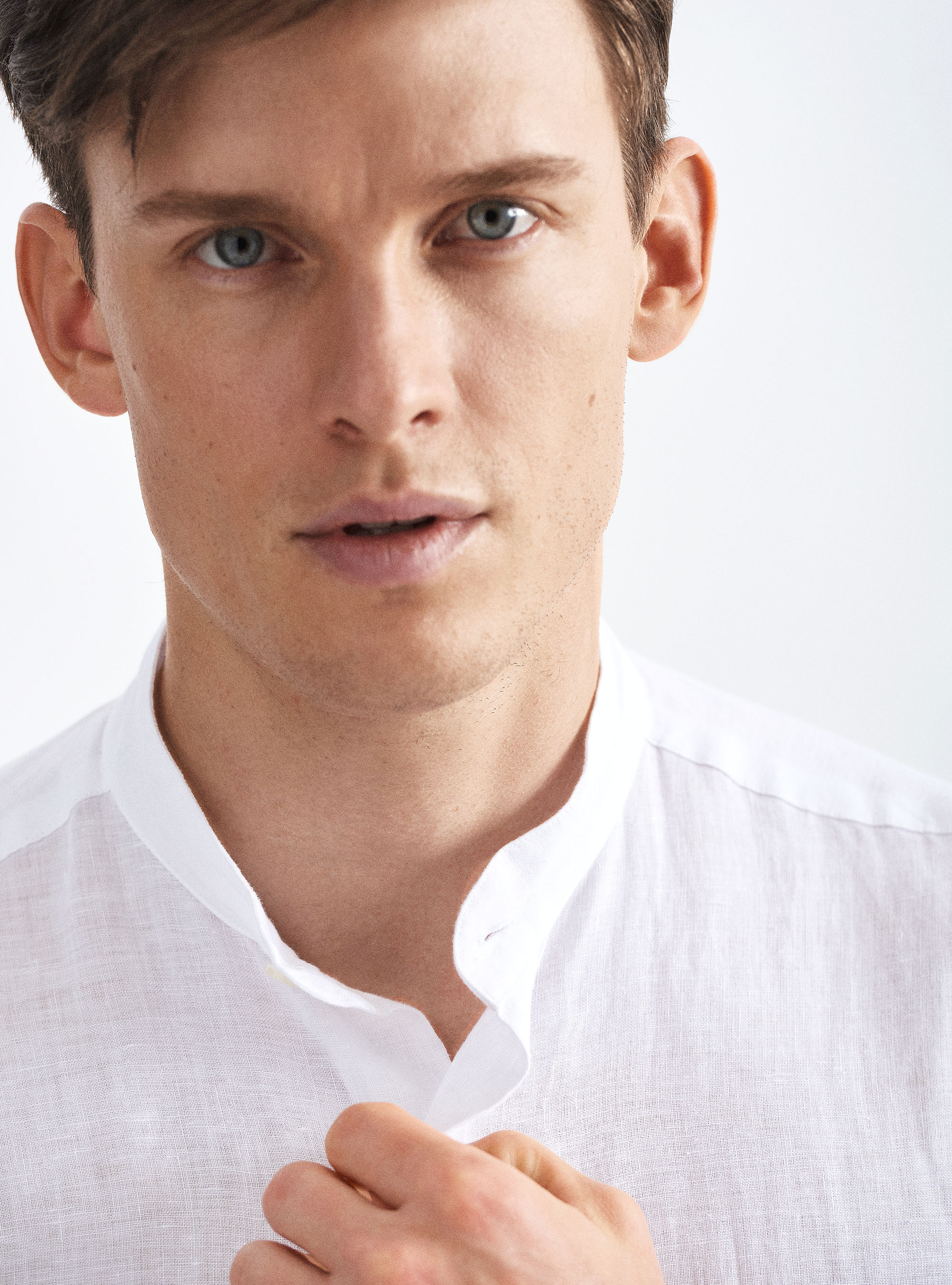 Camisa coreana de lino puro, BLANCO