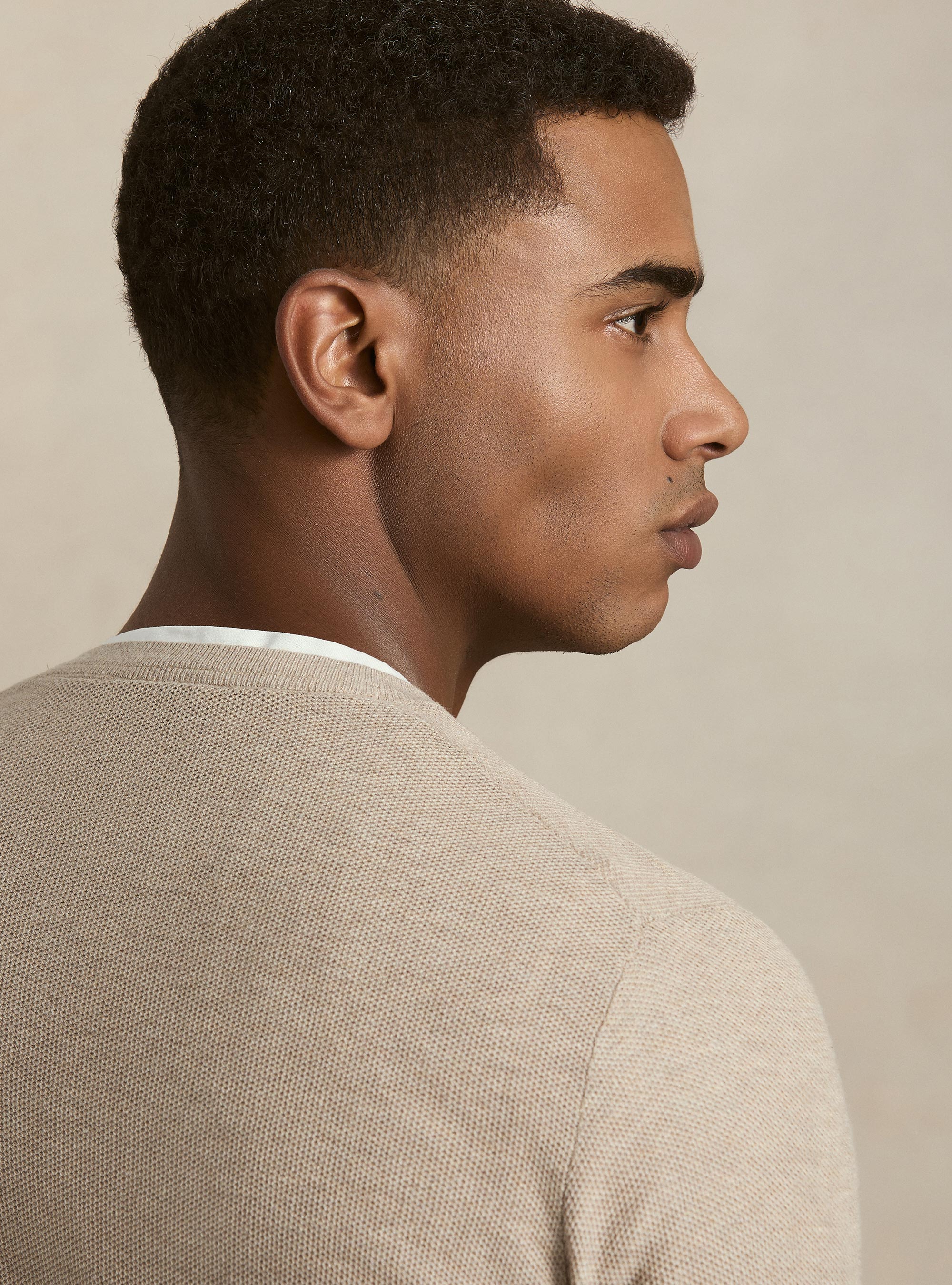 Pull col rond en coton et cachemire maille nid d'abeille, &Atilde; CRU