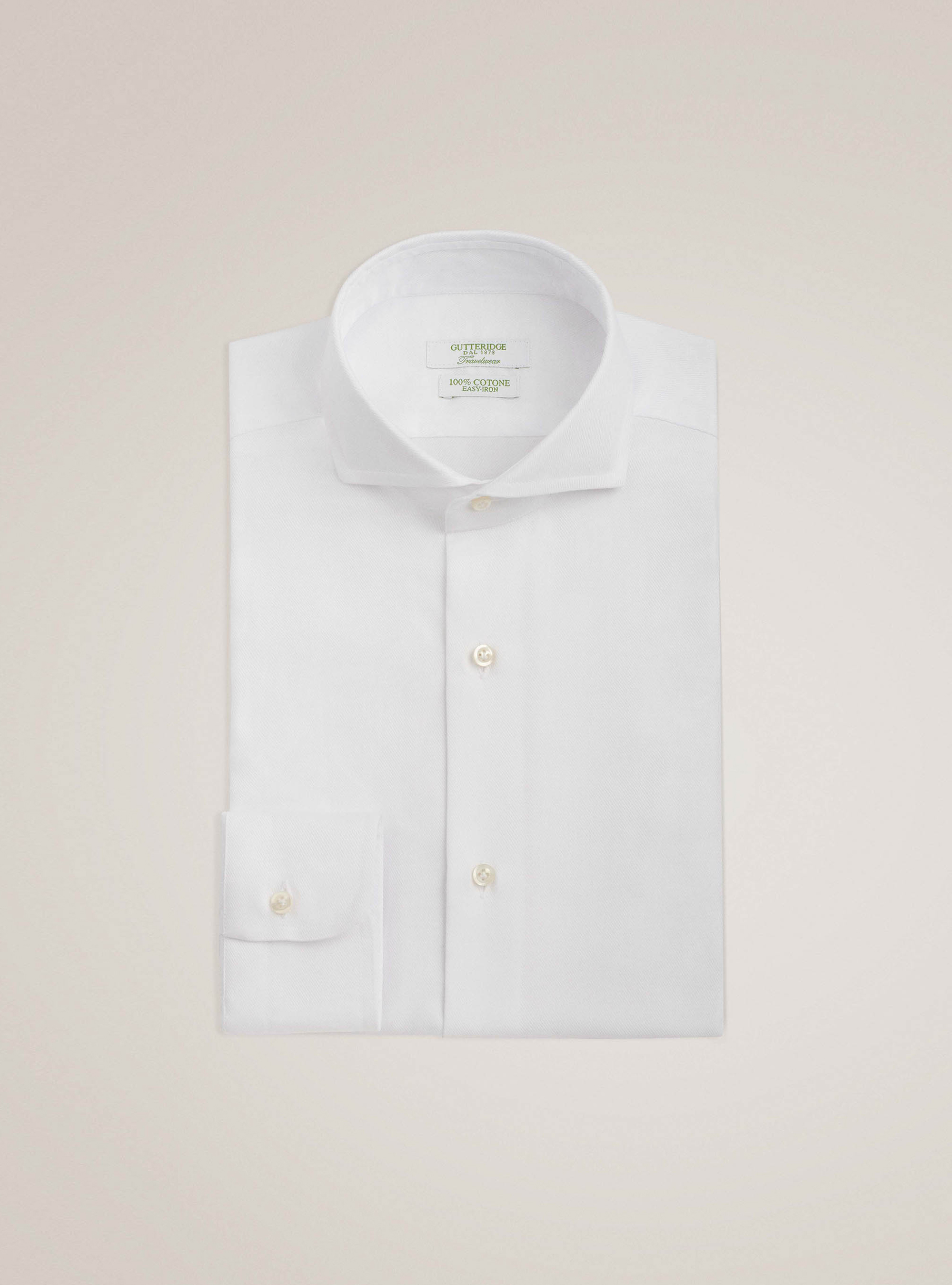 Camisa travel con cuello franc&eacute;s en sarga de algod&oacute;n, BLANCO